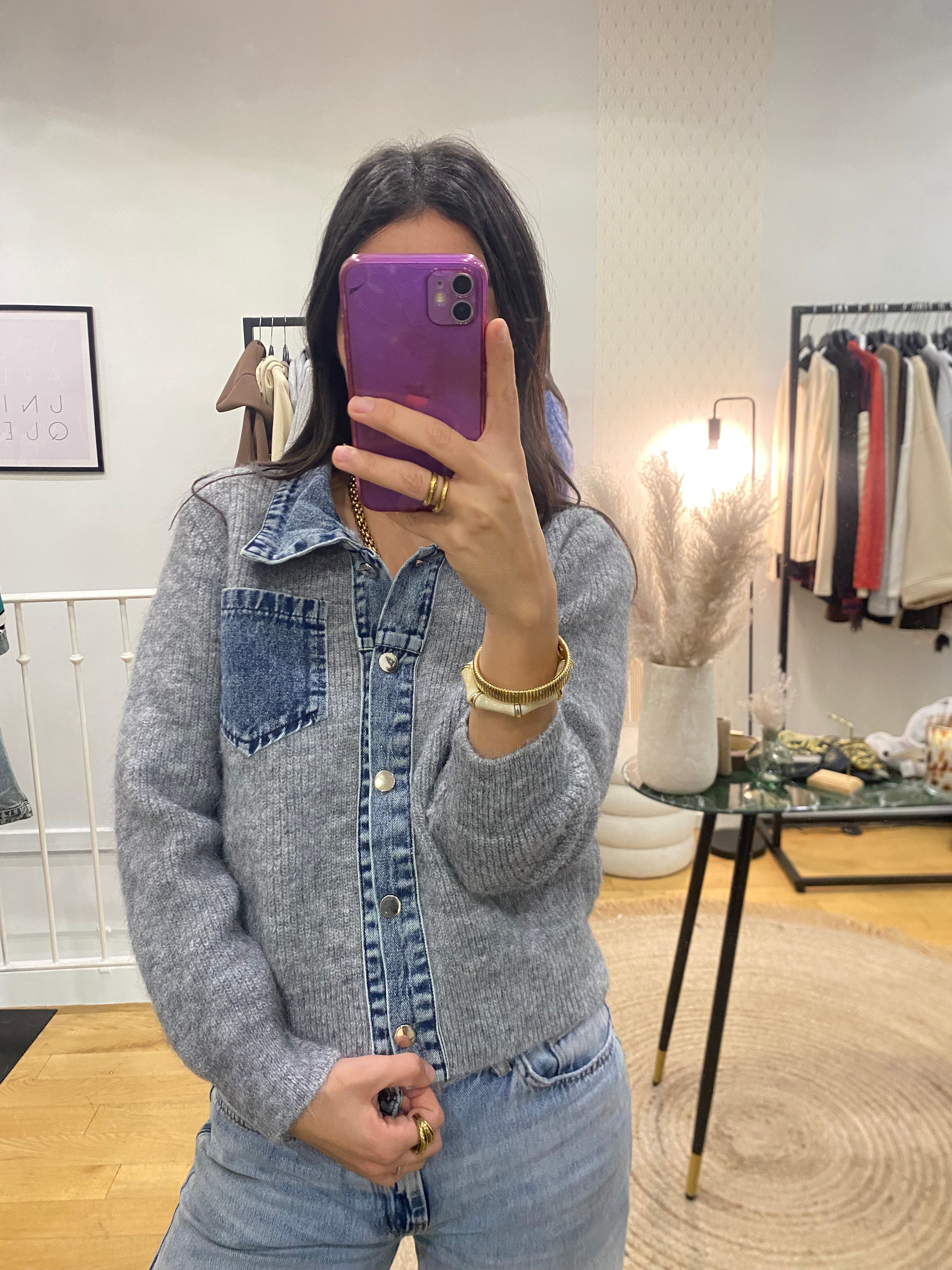 Pull bi matière « Nico » gris