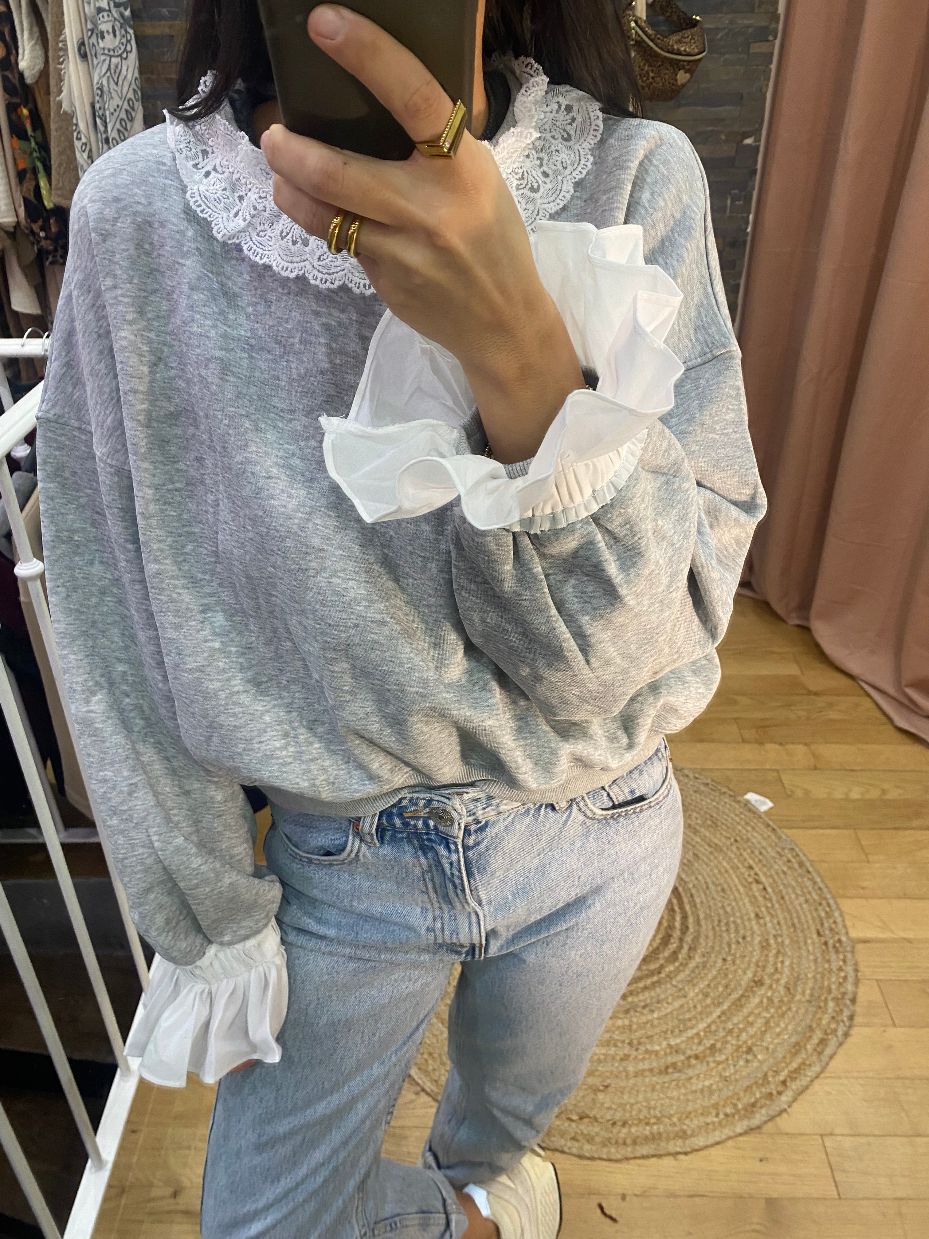 Pull « emy » dentelle blanche