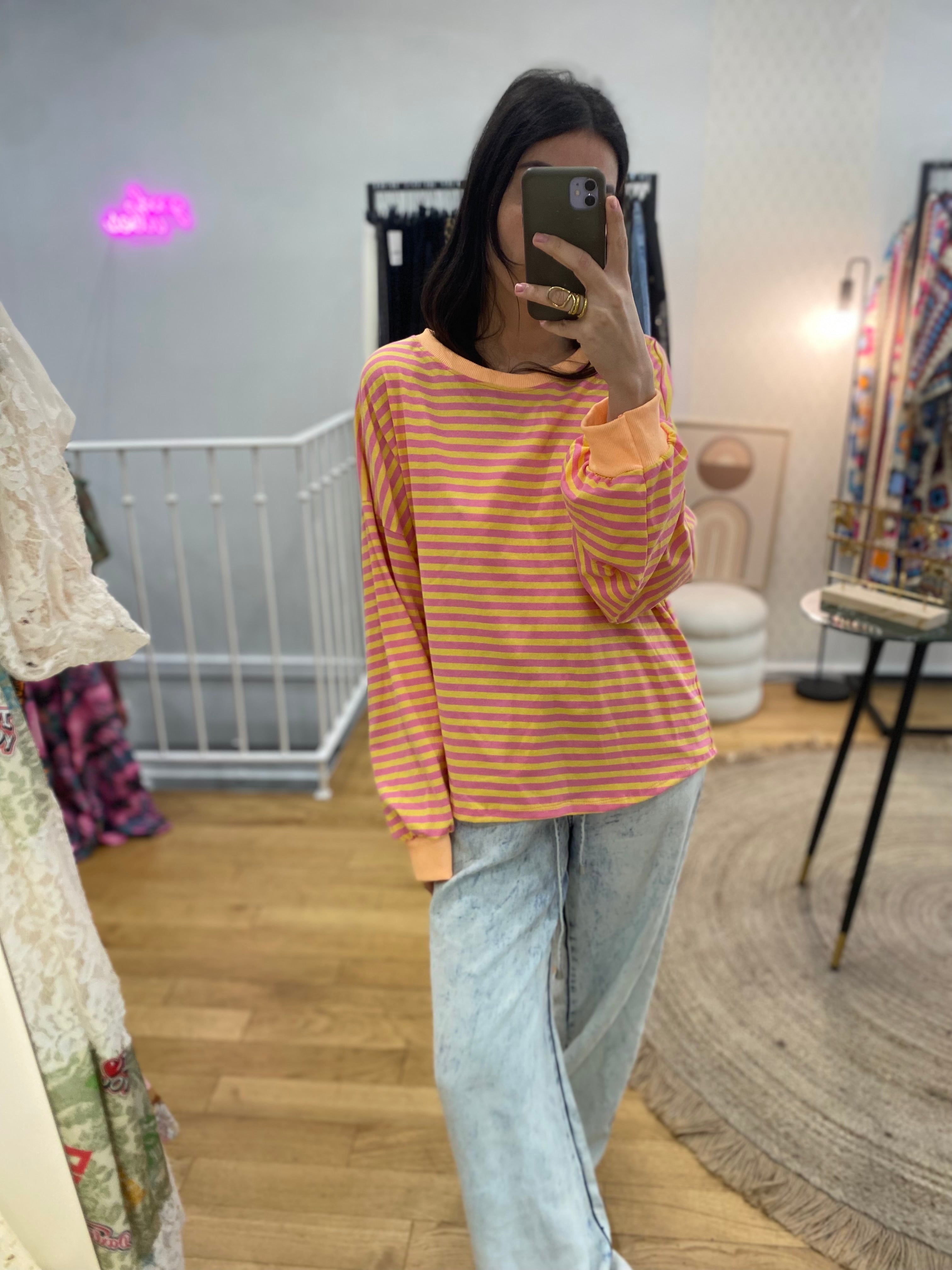 Pull fin « Louna » rayé orange