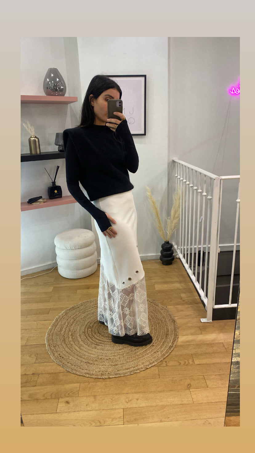 Jupe œillet et dentelle « Tal » blanche