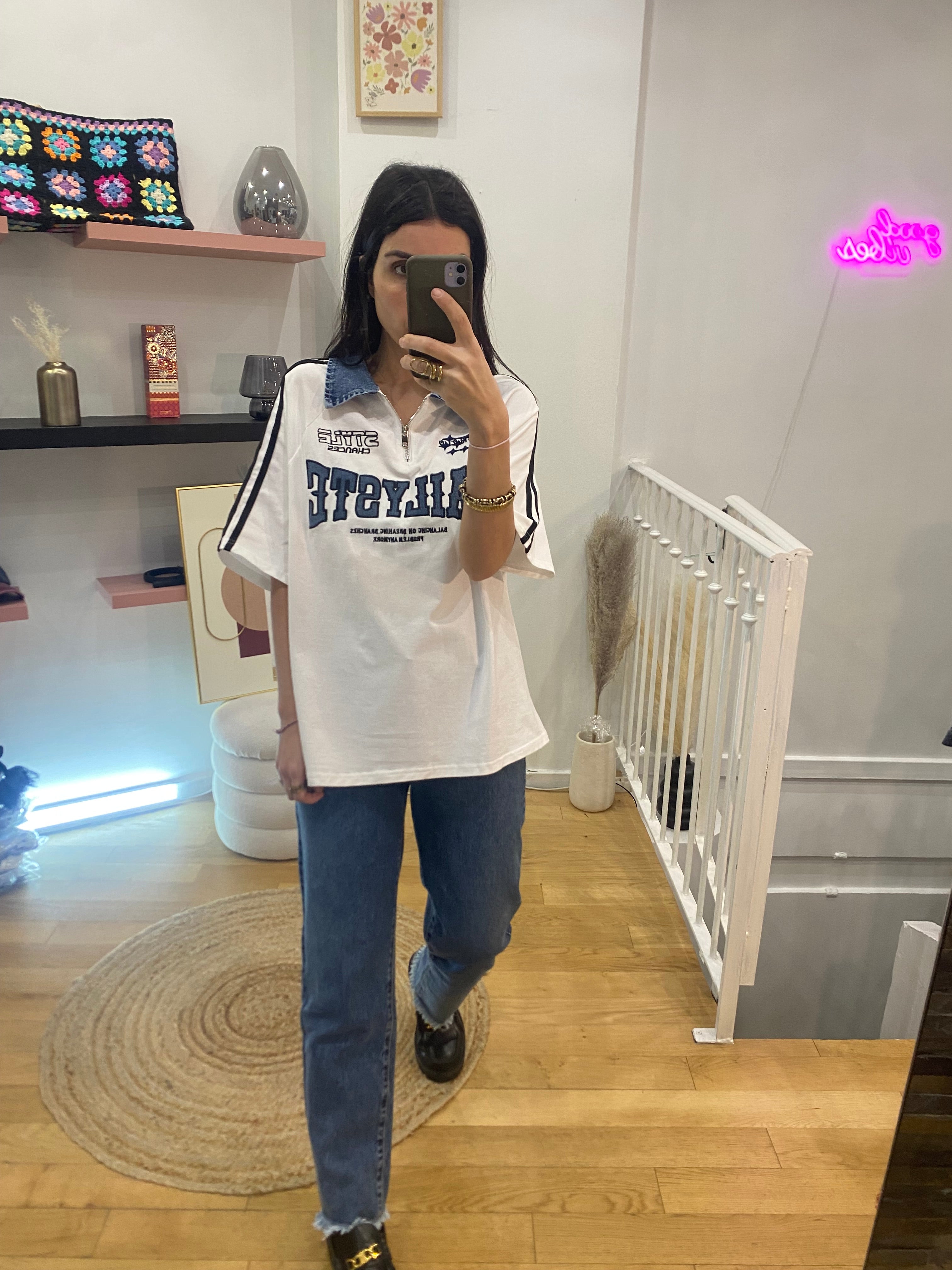 T-shirt « Linoi » bi matière blanc
