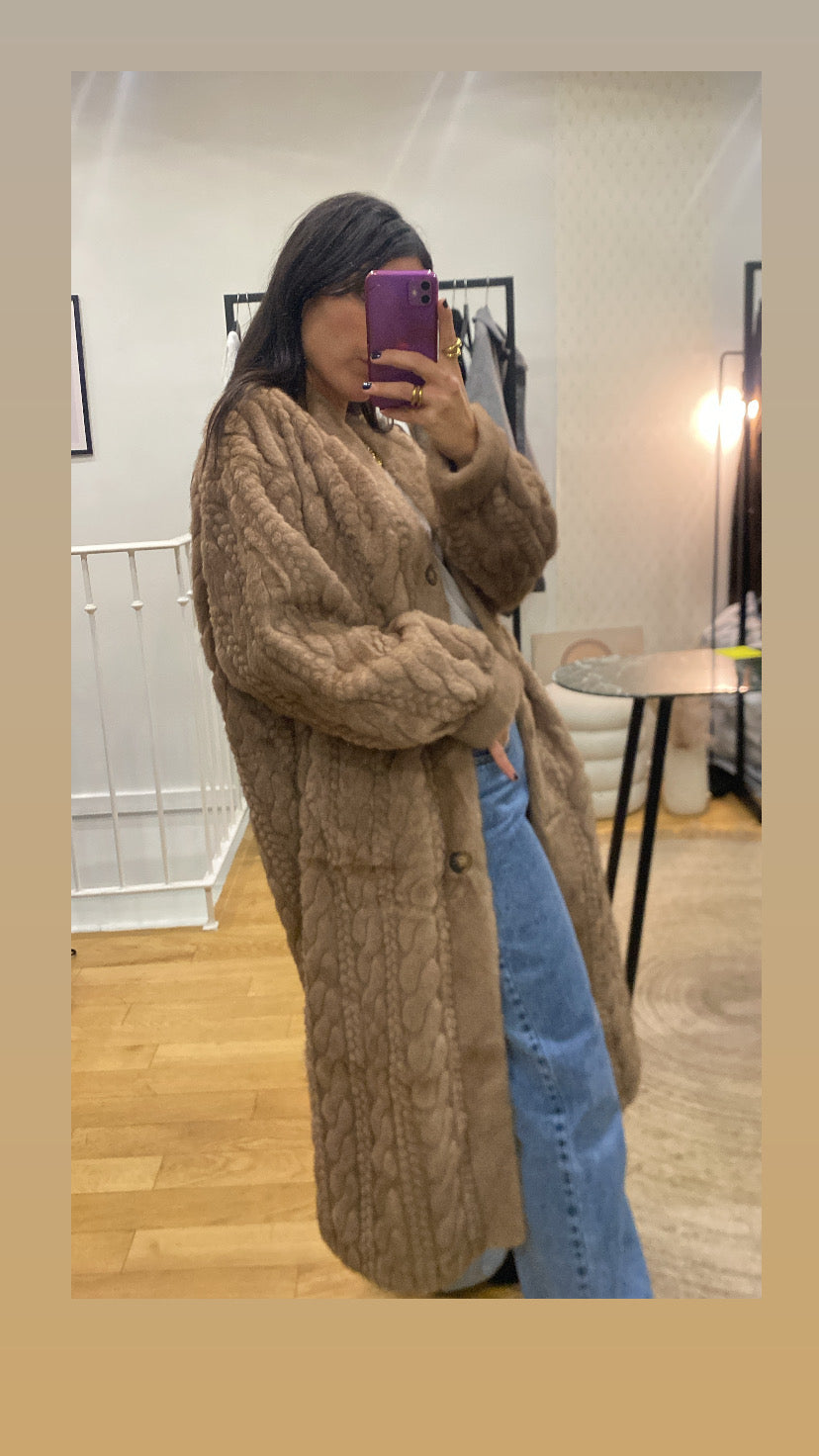 Veste longue « Bella » fausse fourrure camel