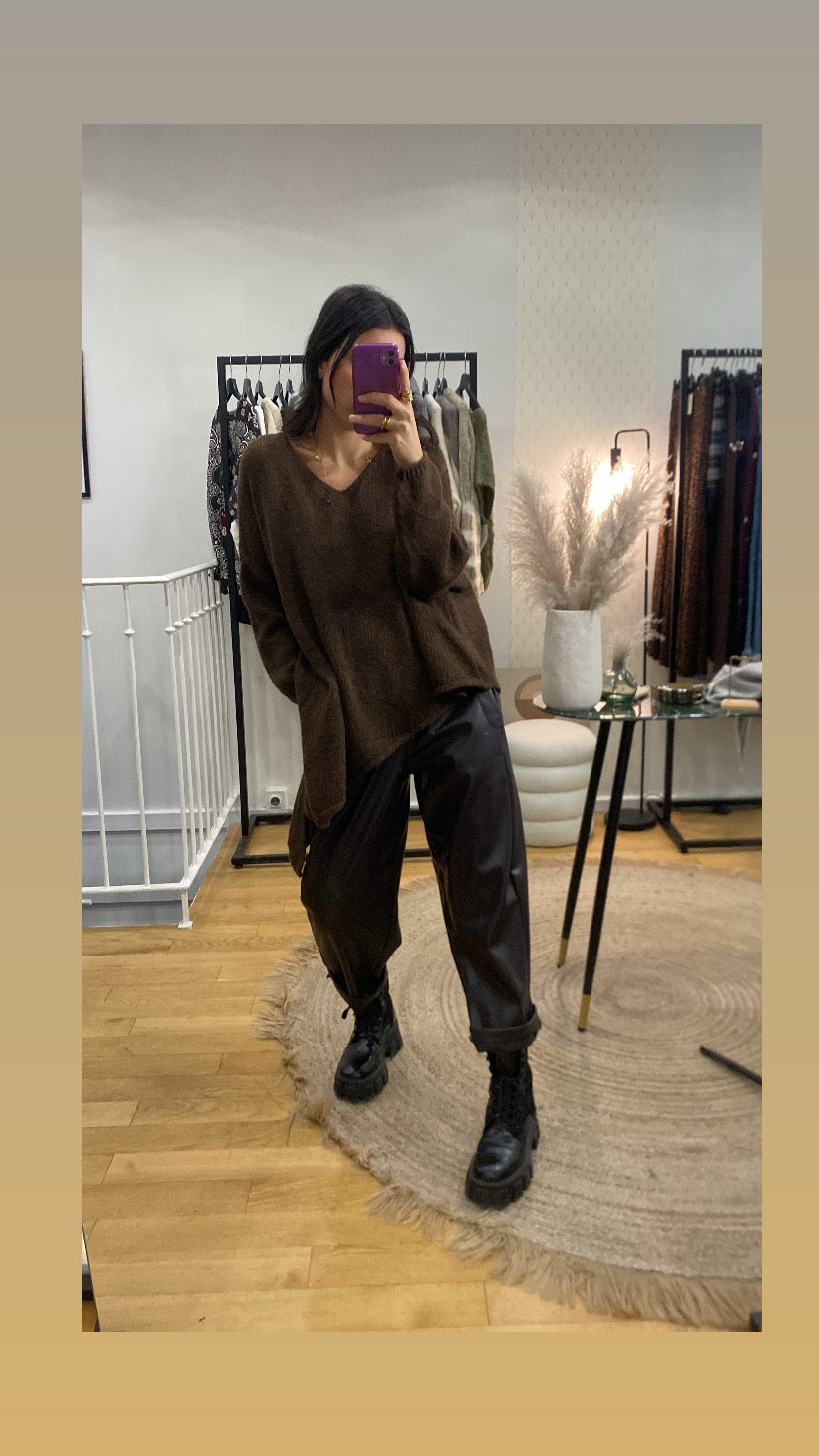 Pantalon en simili marron