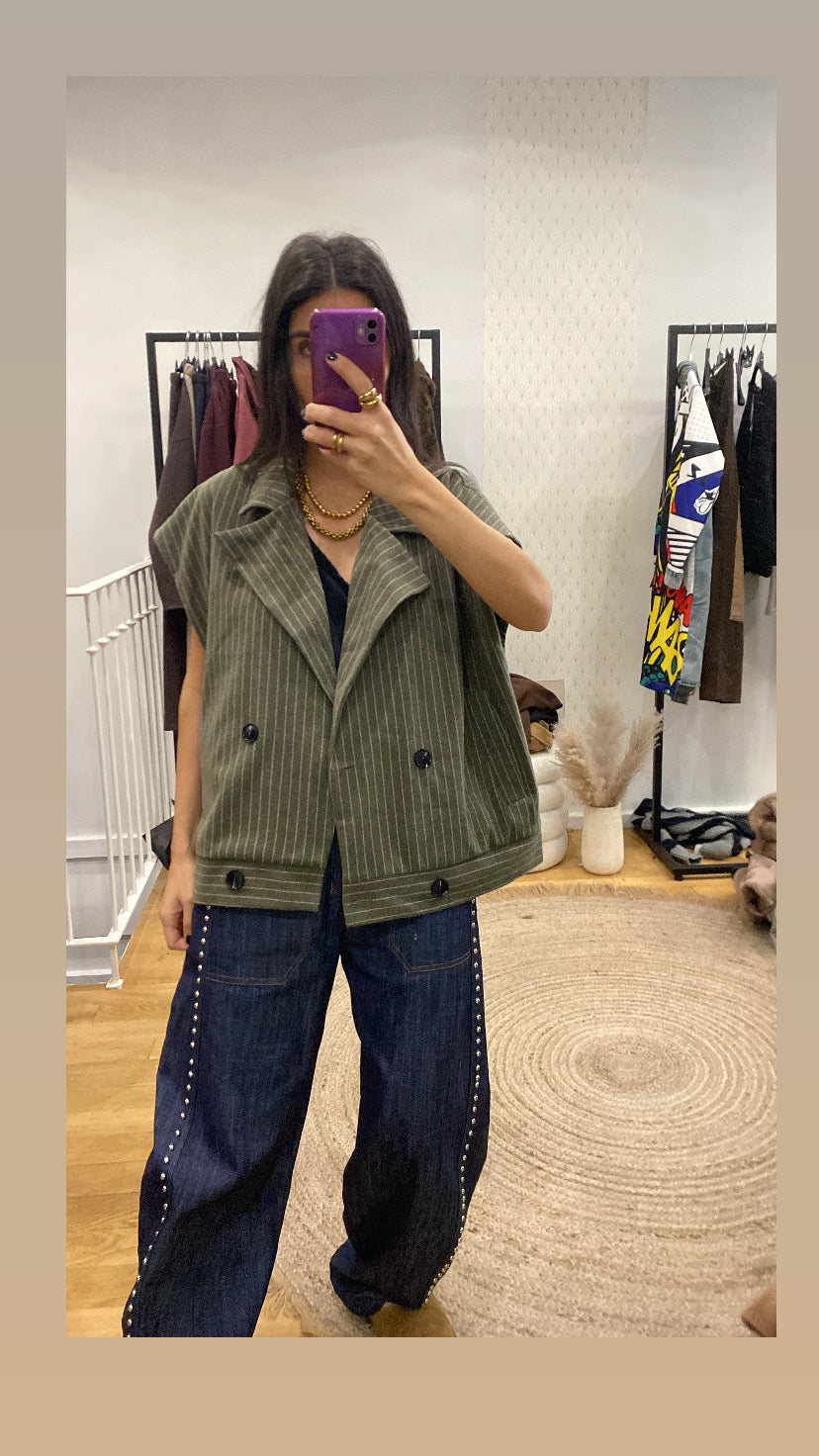 Veste sans manche « Audrey » rayé kaki