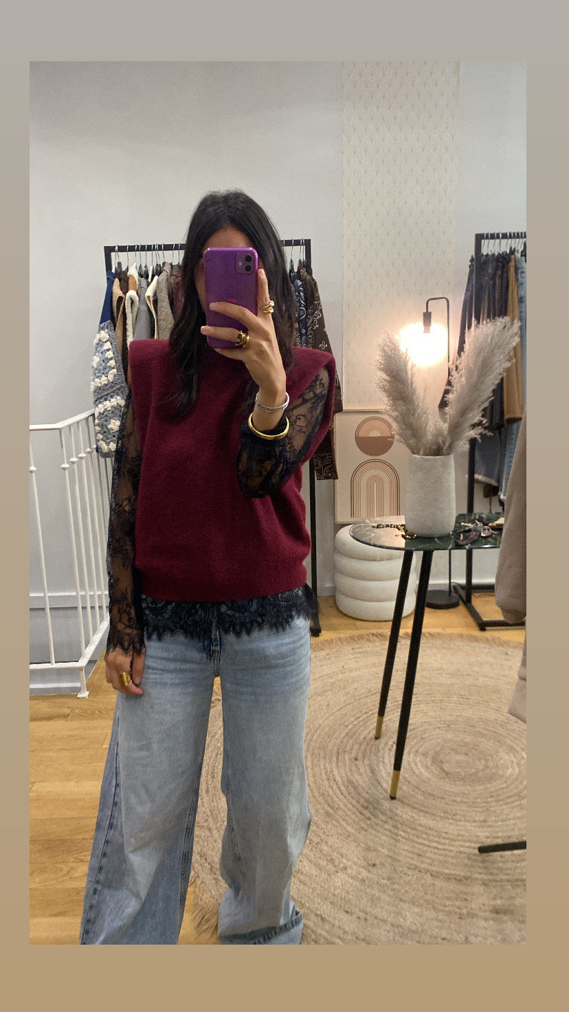 Pull « Kim » épaulette bordeaux