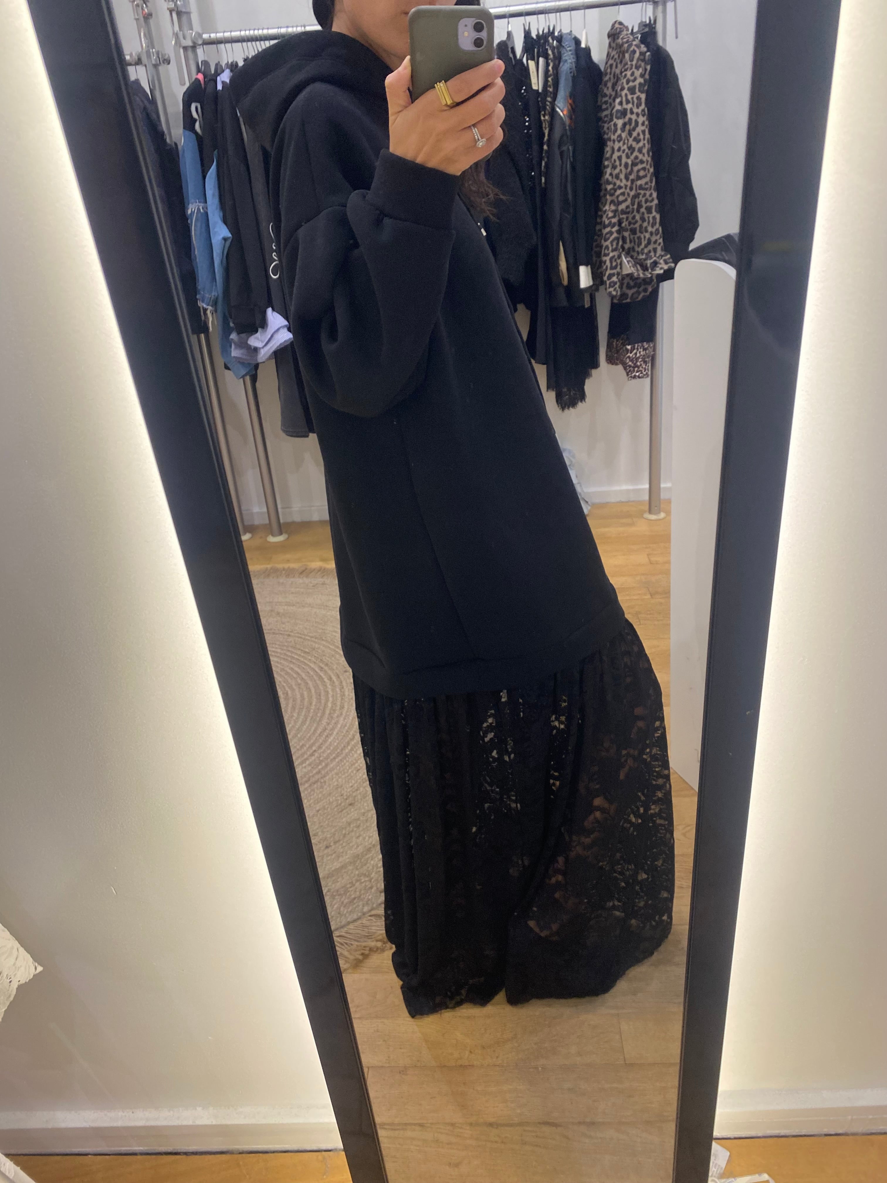 Robe sweat dentelle « noya » noir