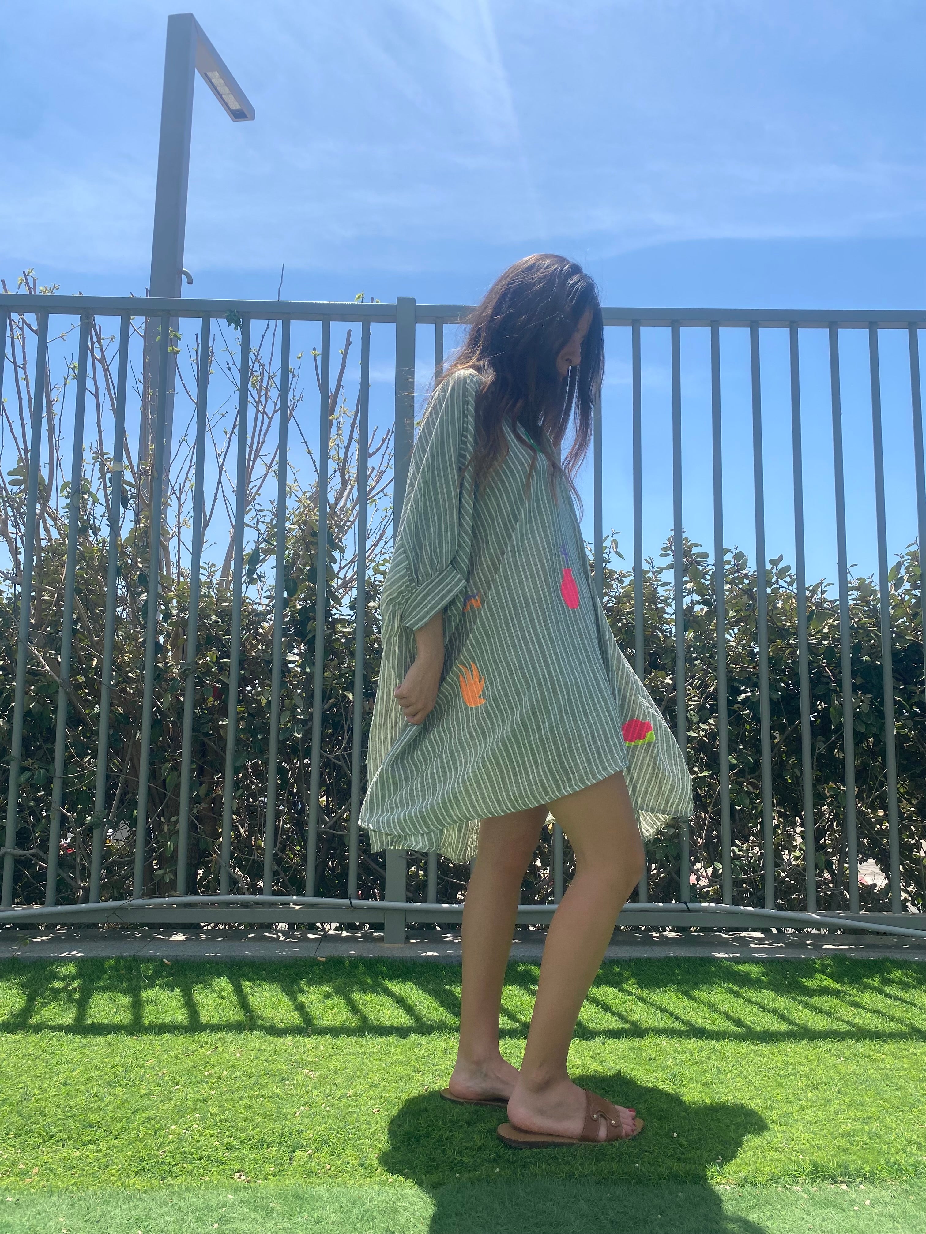 Chemise robe « Jill » rayé kaki