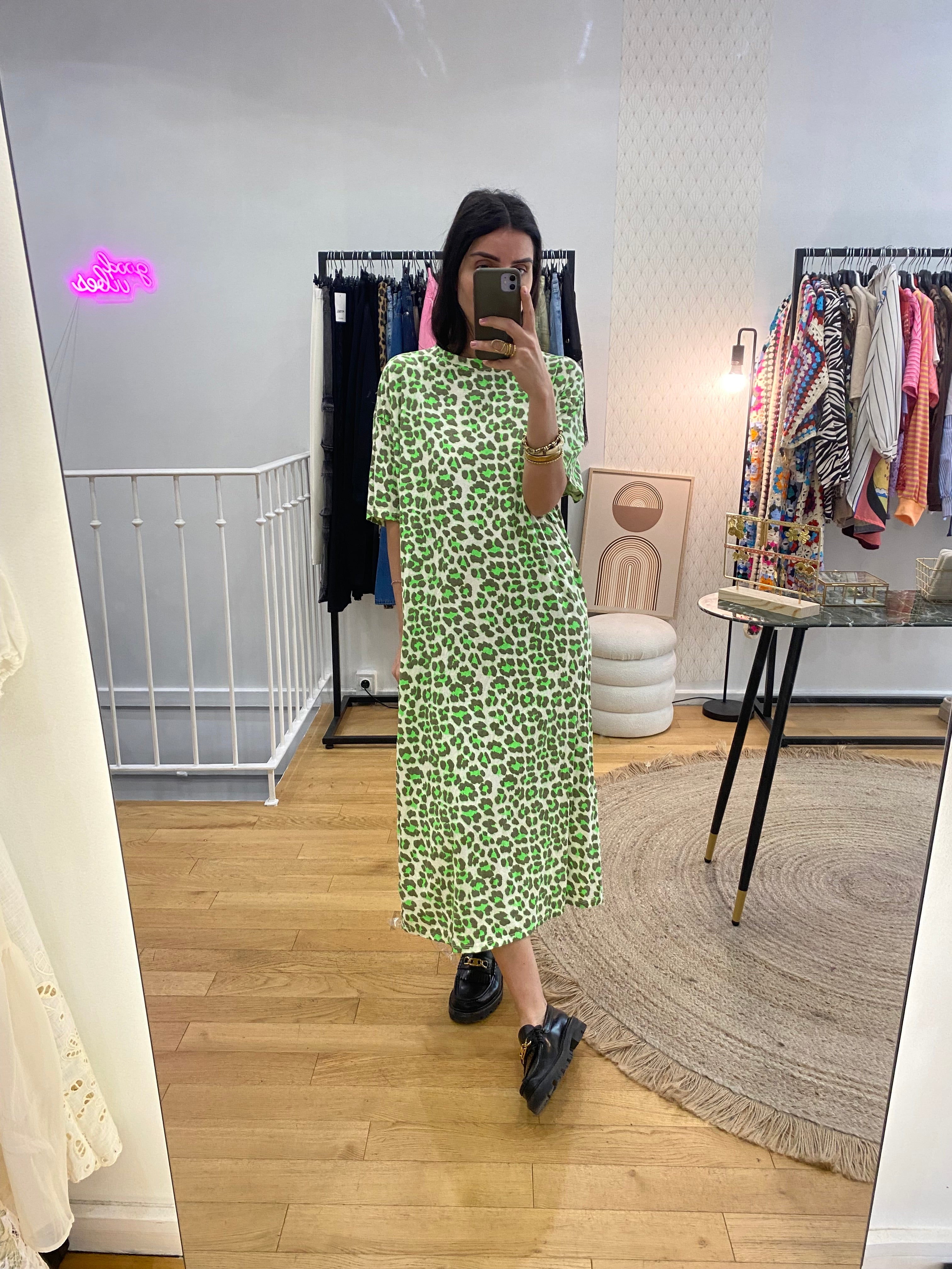 Robe « Margaux » leopard vert
