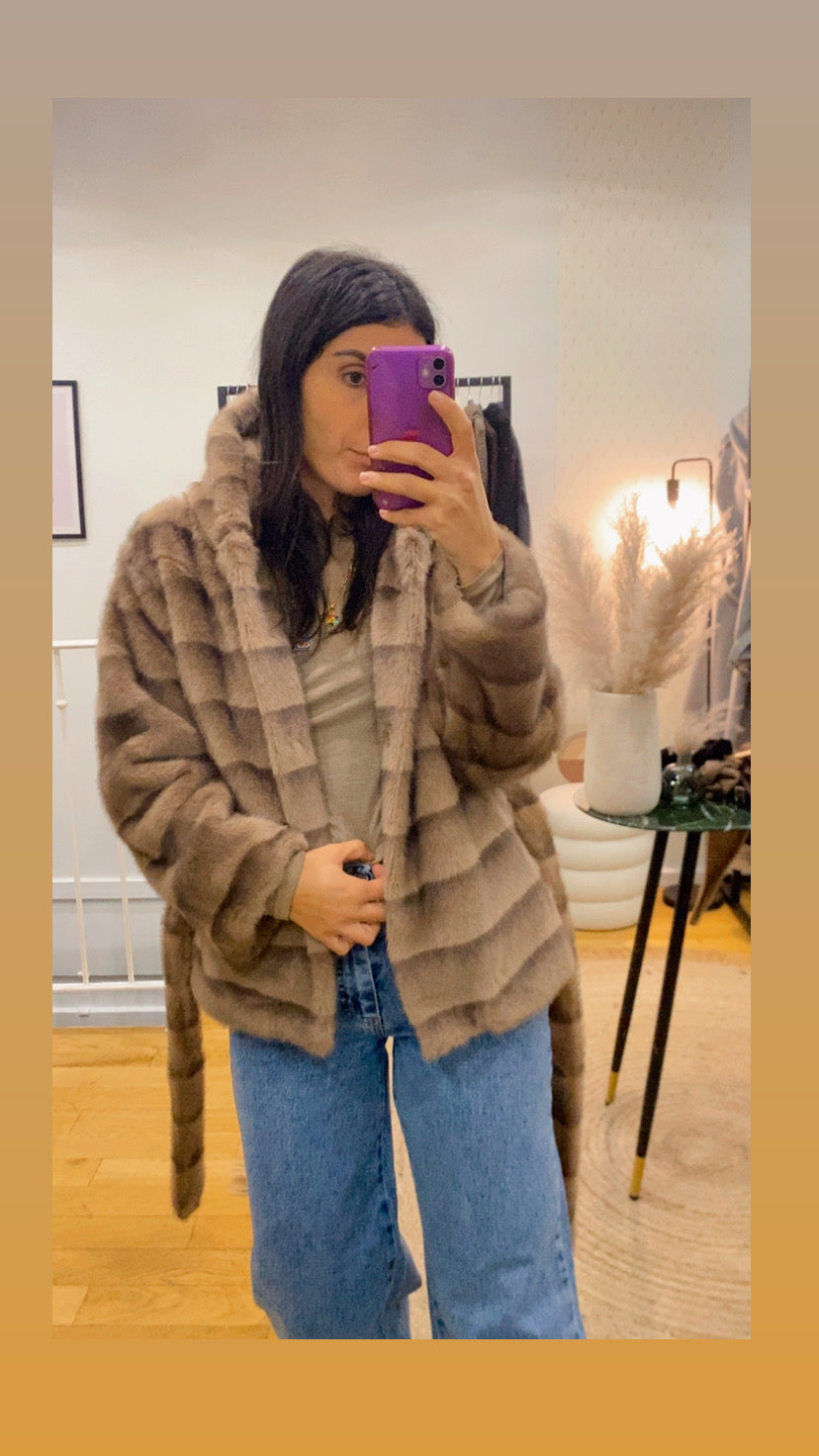 Veste / manteau « Erine » fausse fourrure camel