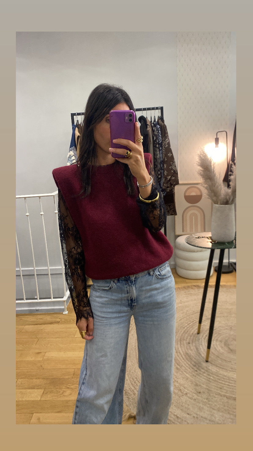 Pull « Kim » épaulette bordeaux
