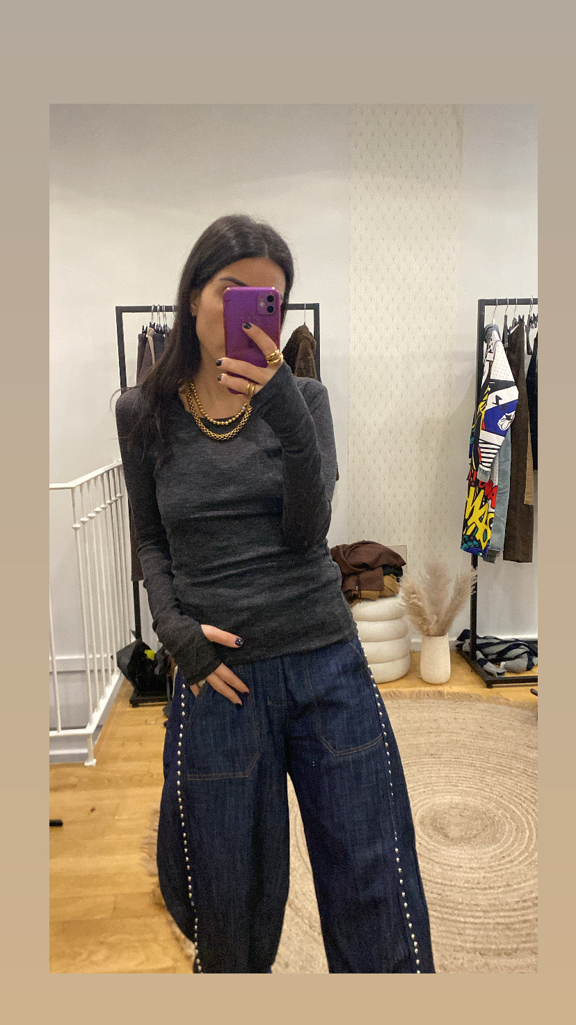 Top mitaine « Carole » gris anthracite