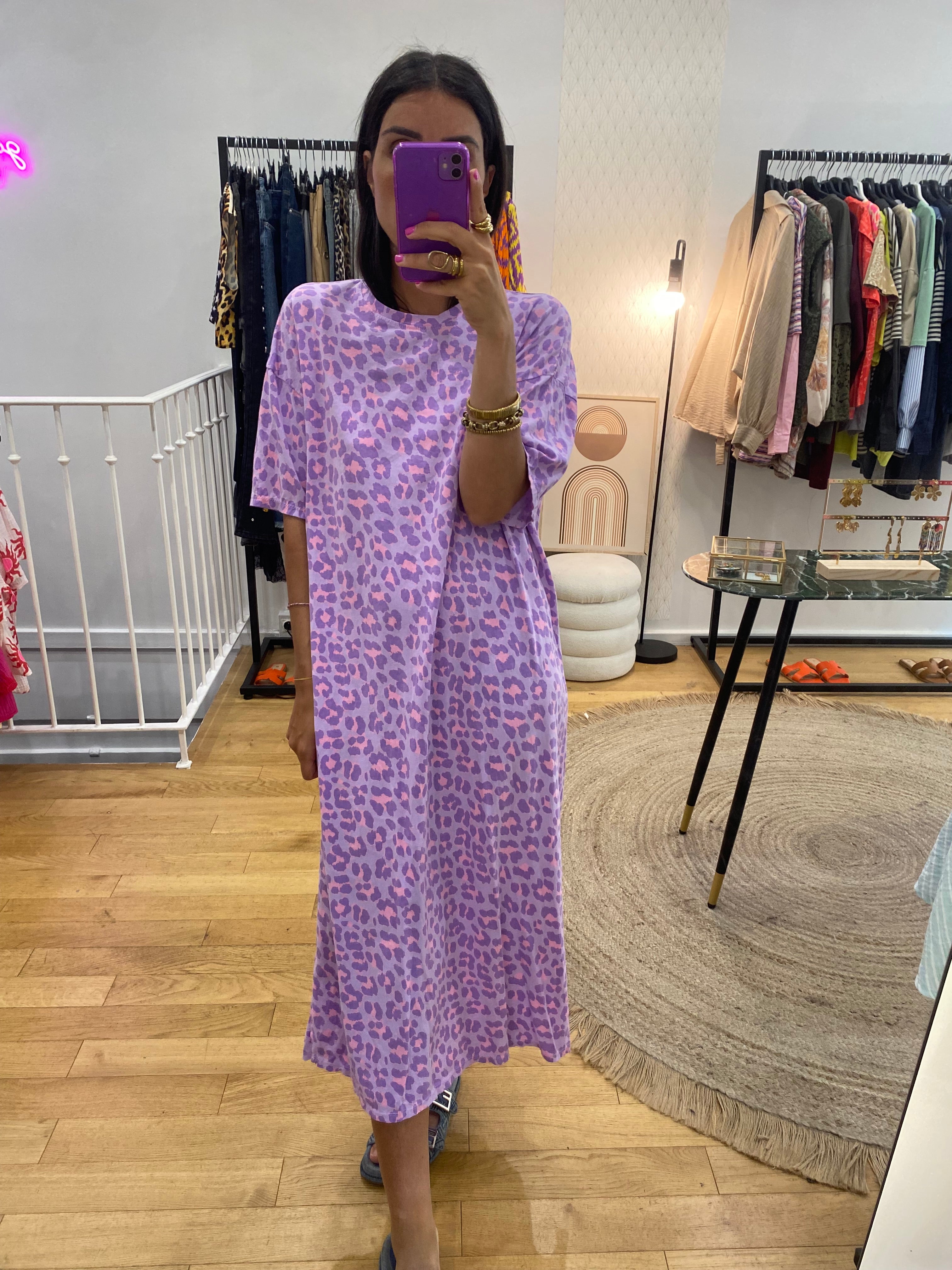 Robe « Margaux » leopard parme