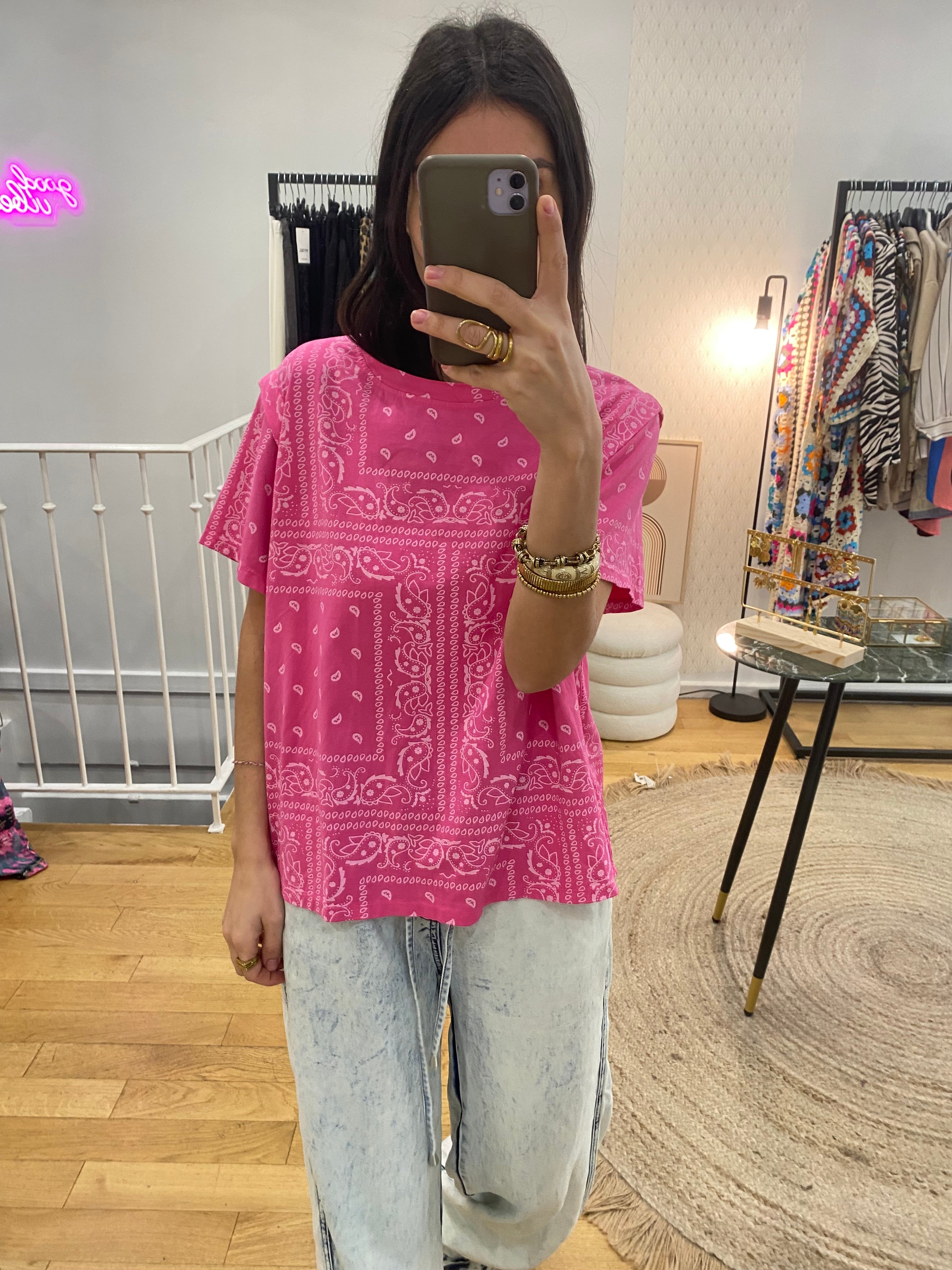 T-shirt « camille » bandana rose