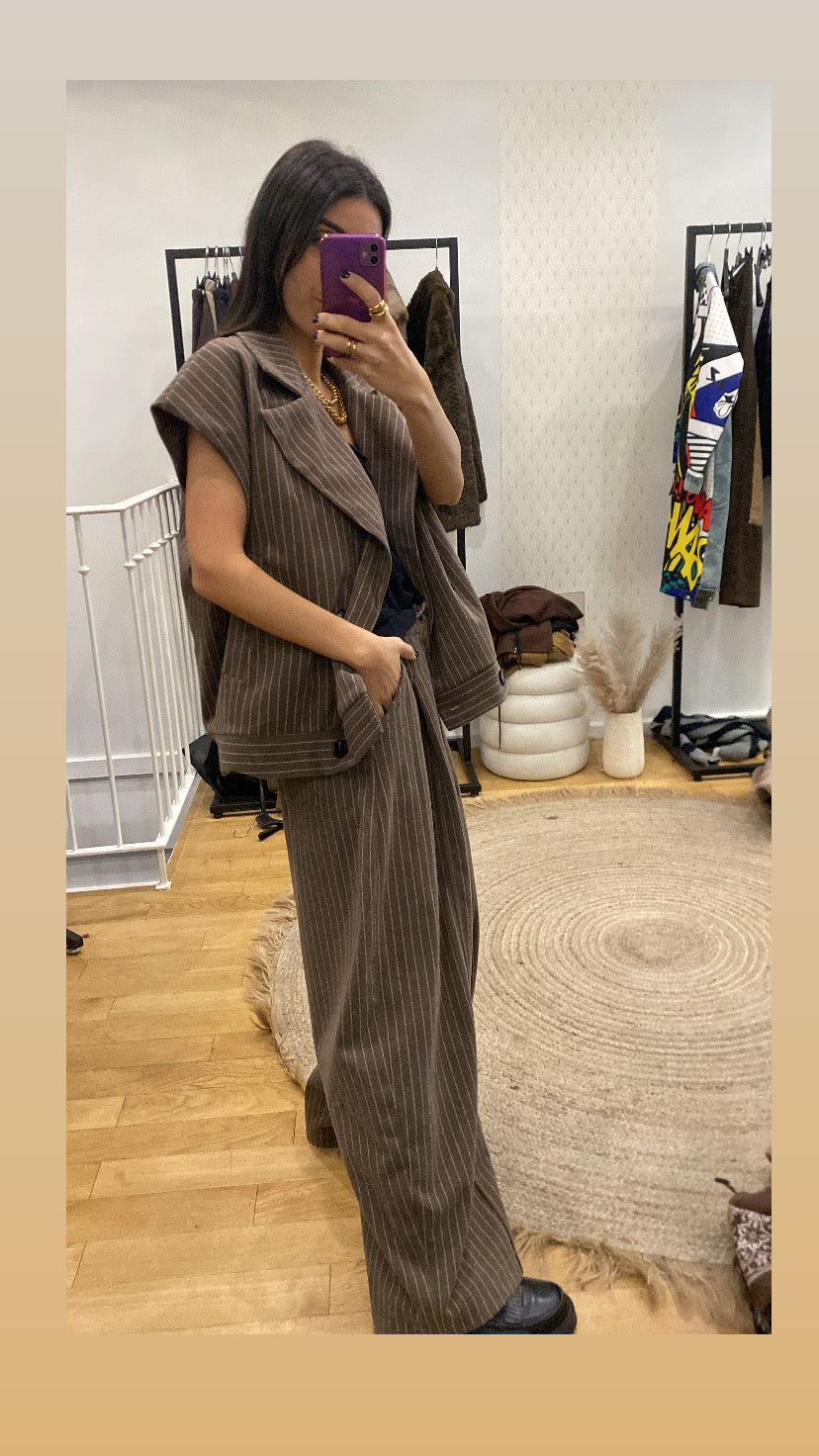 Pantalon « Loulou » rayé taupe