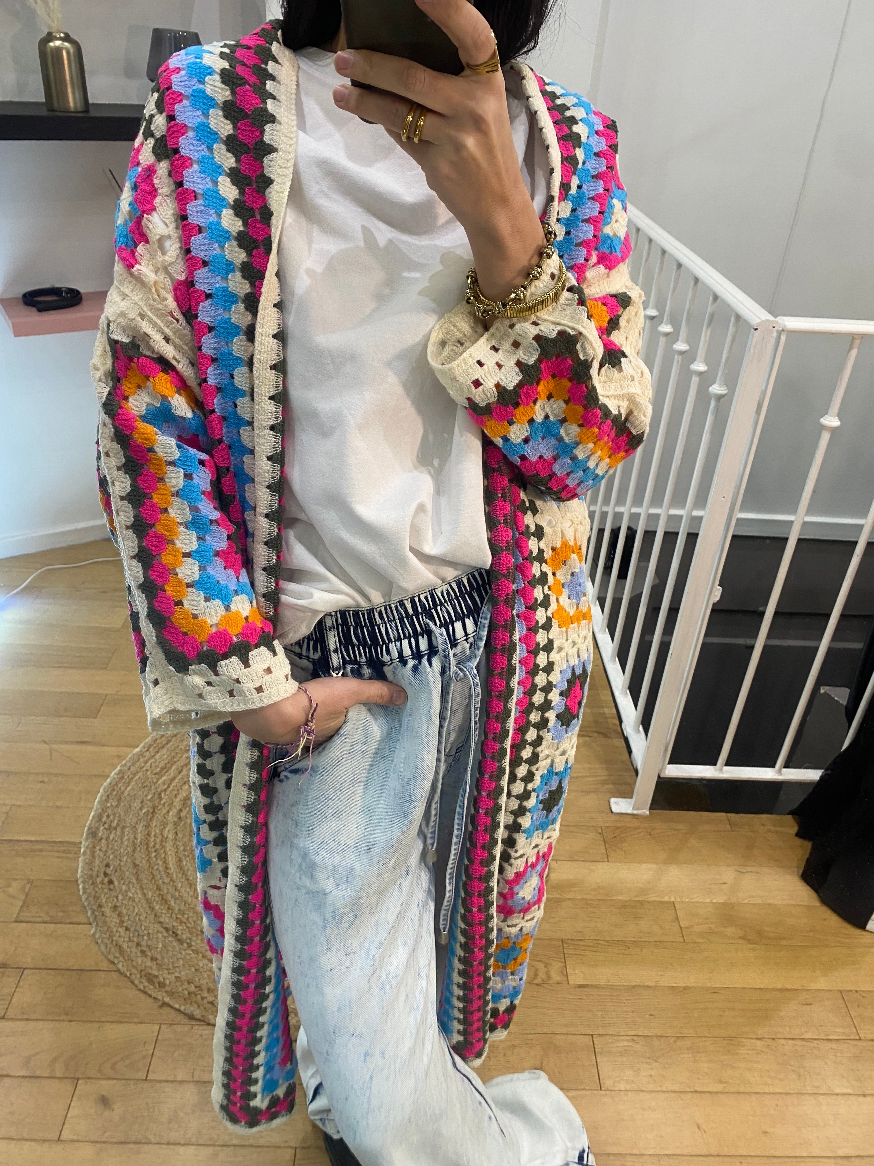 Kimono « charlotte » crochet multico