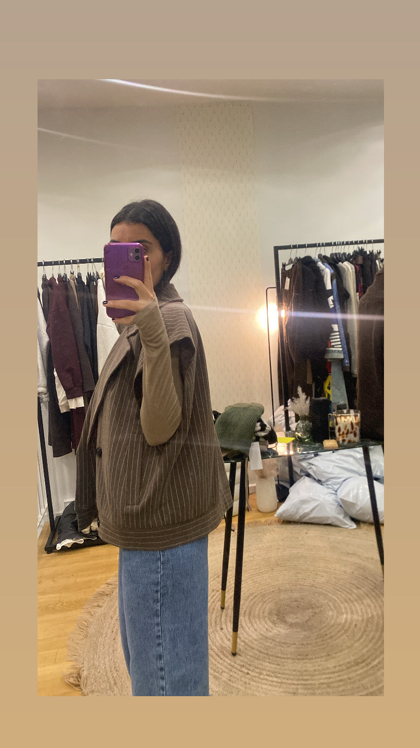 Veste sans manche « audrey » rayé taupe