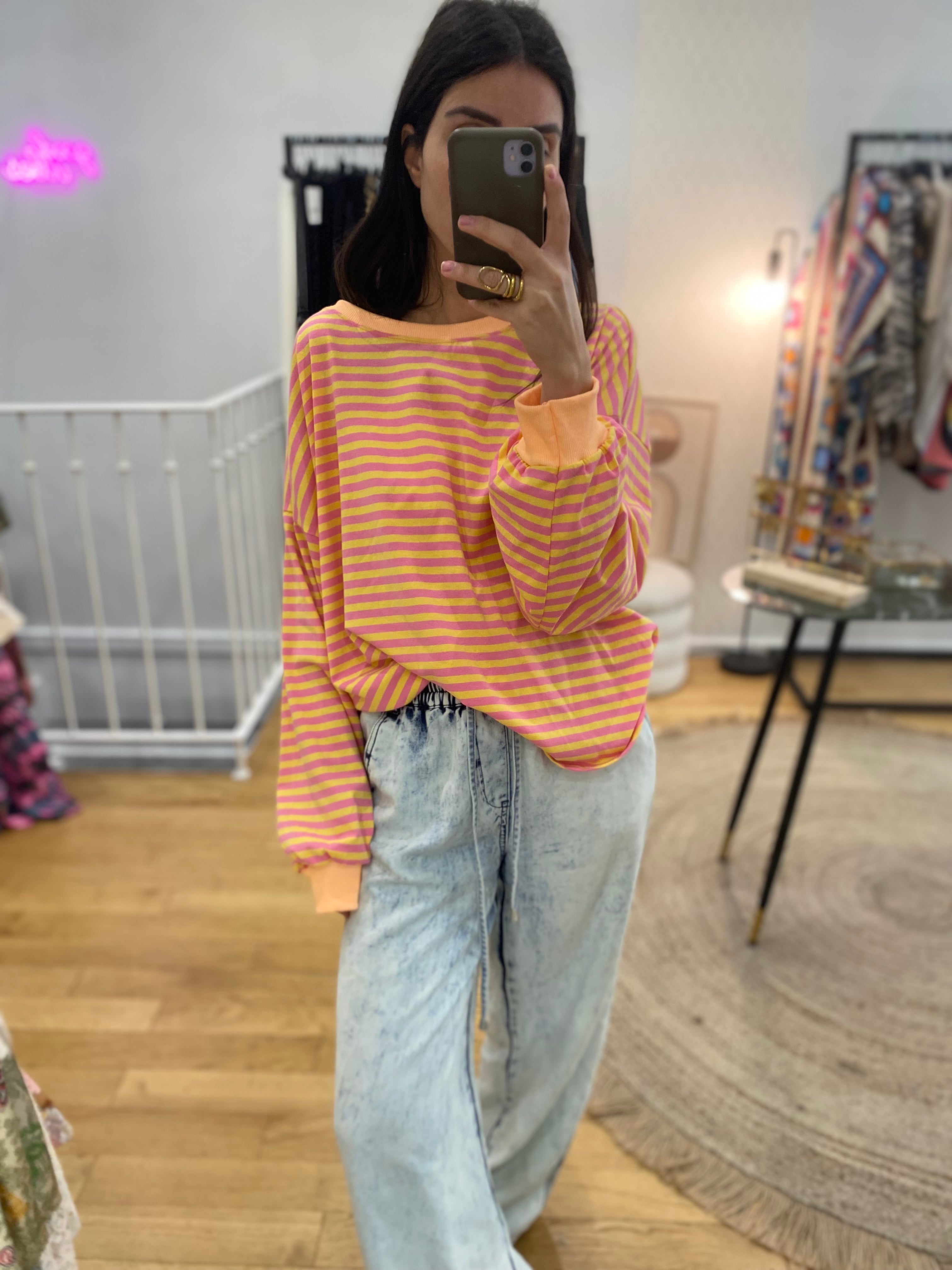 Pull fin « Louna » rayé orange