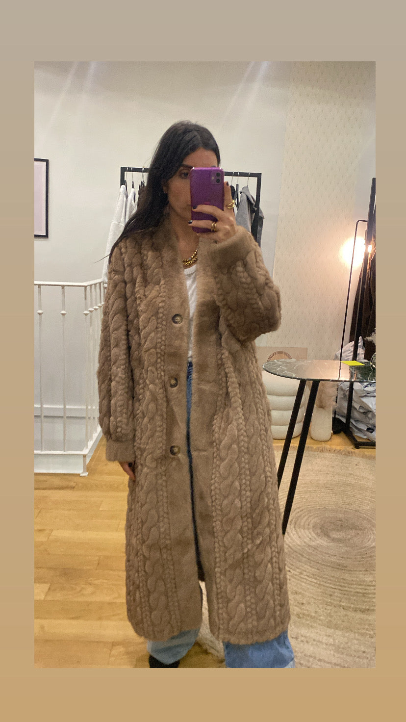 Veste longue « Bella » fausse fourrure camel