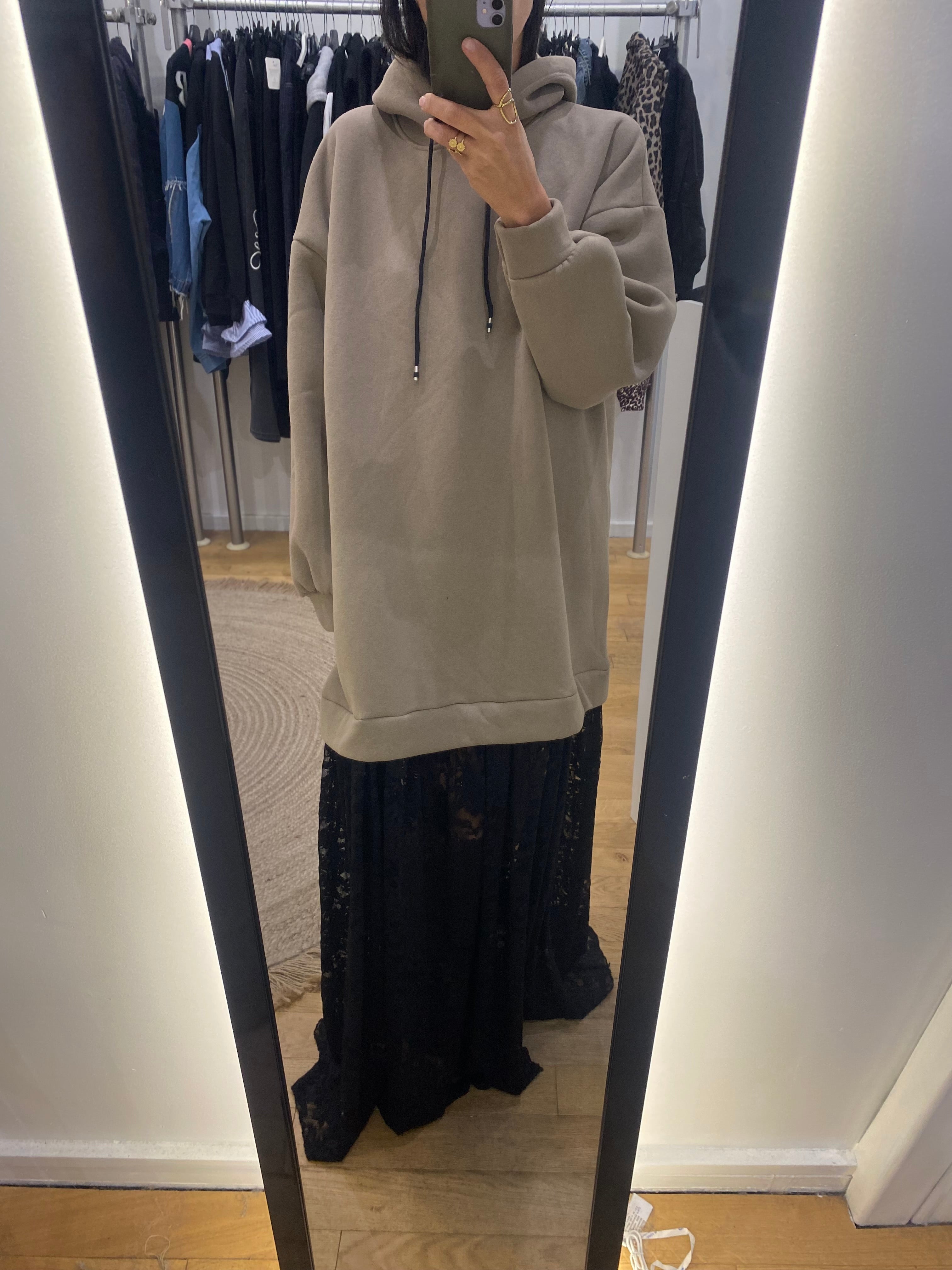 Robe sweat dentelle « noya » taupe