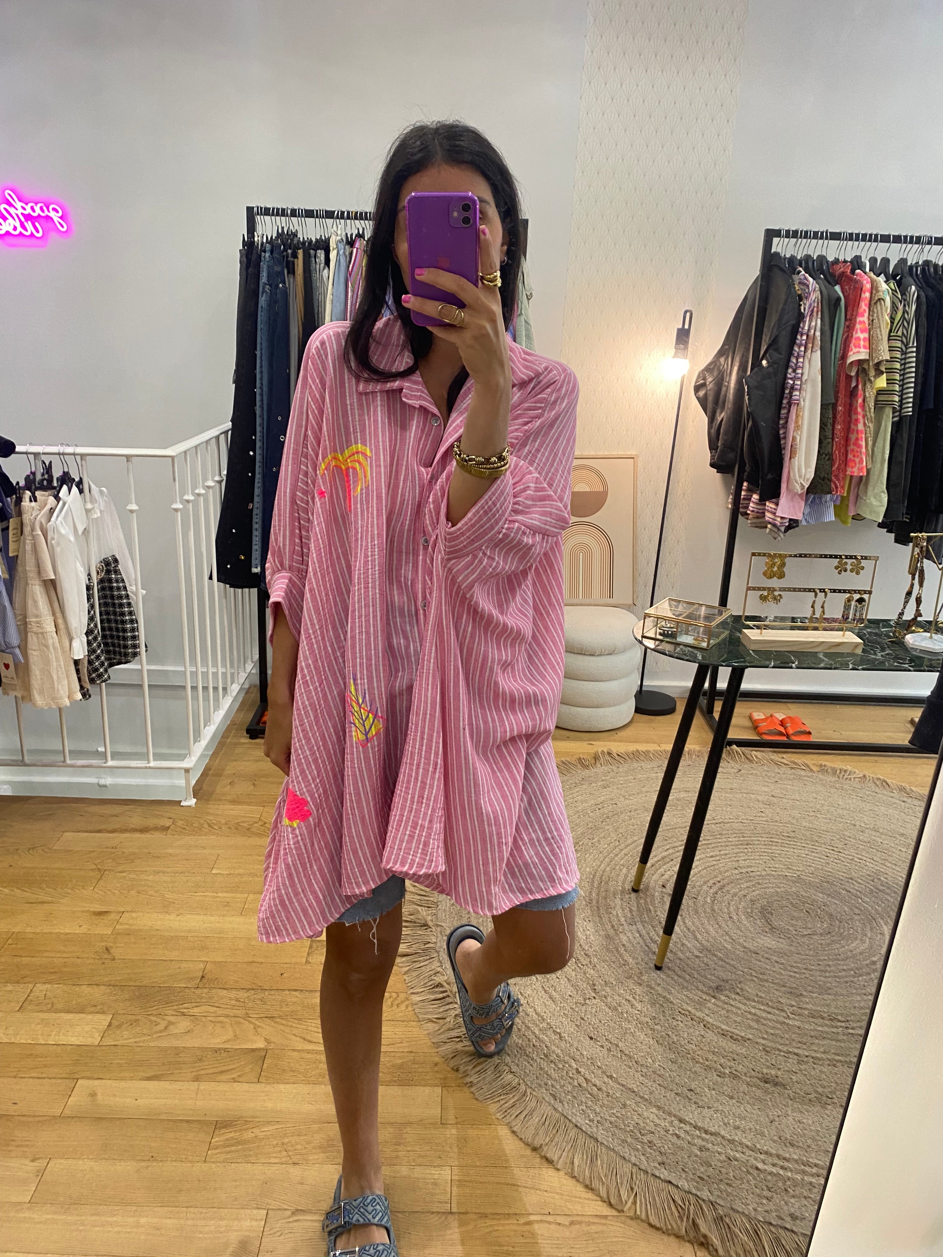 Robe Chemise « Jill » rayé rose