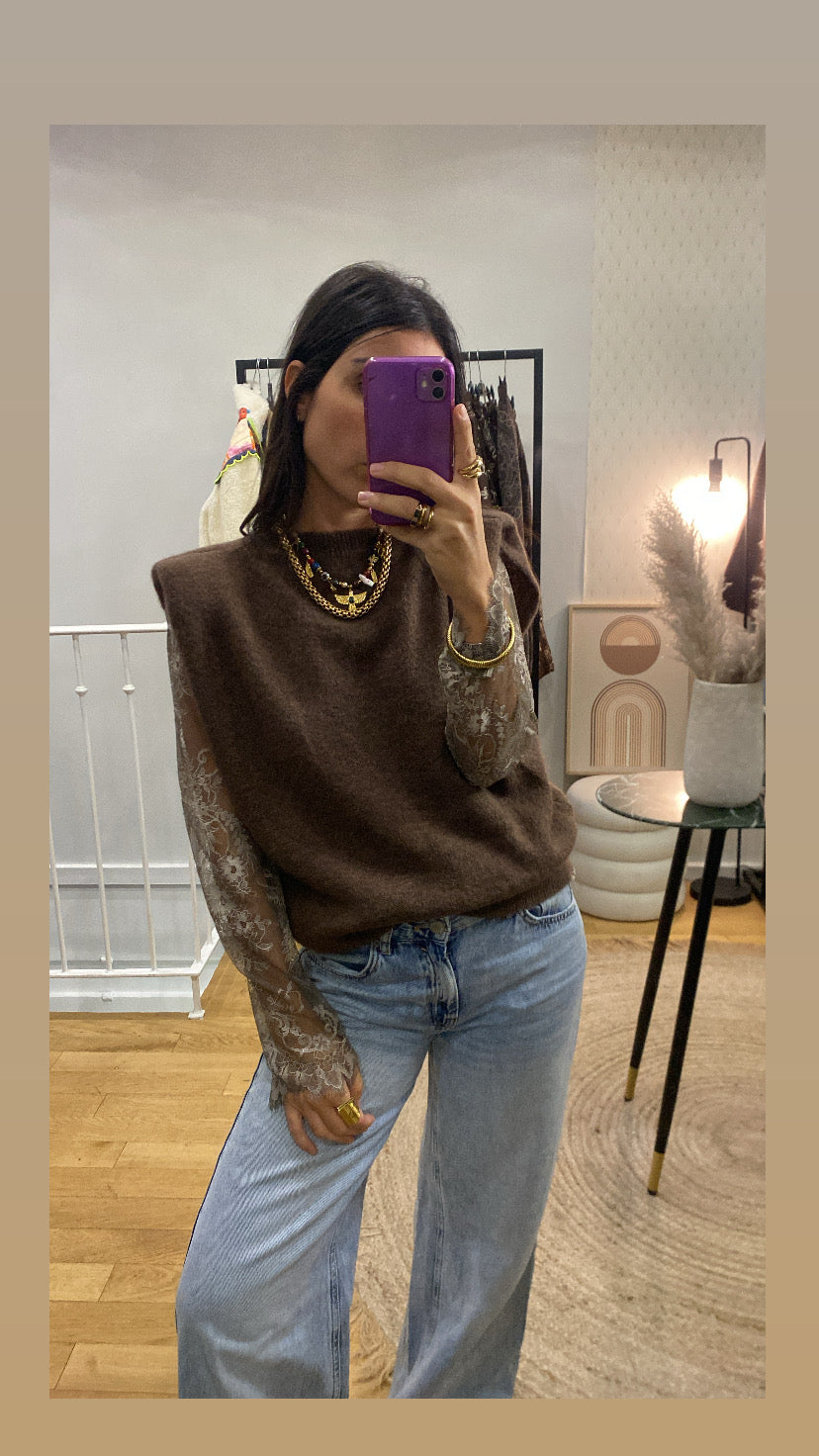 Pull « Kim » épaulette marron