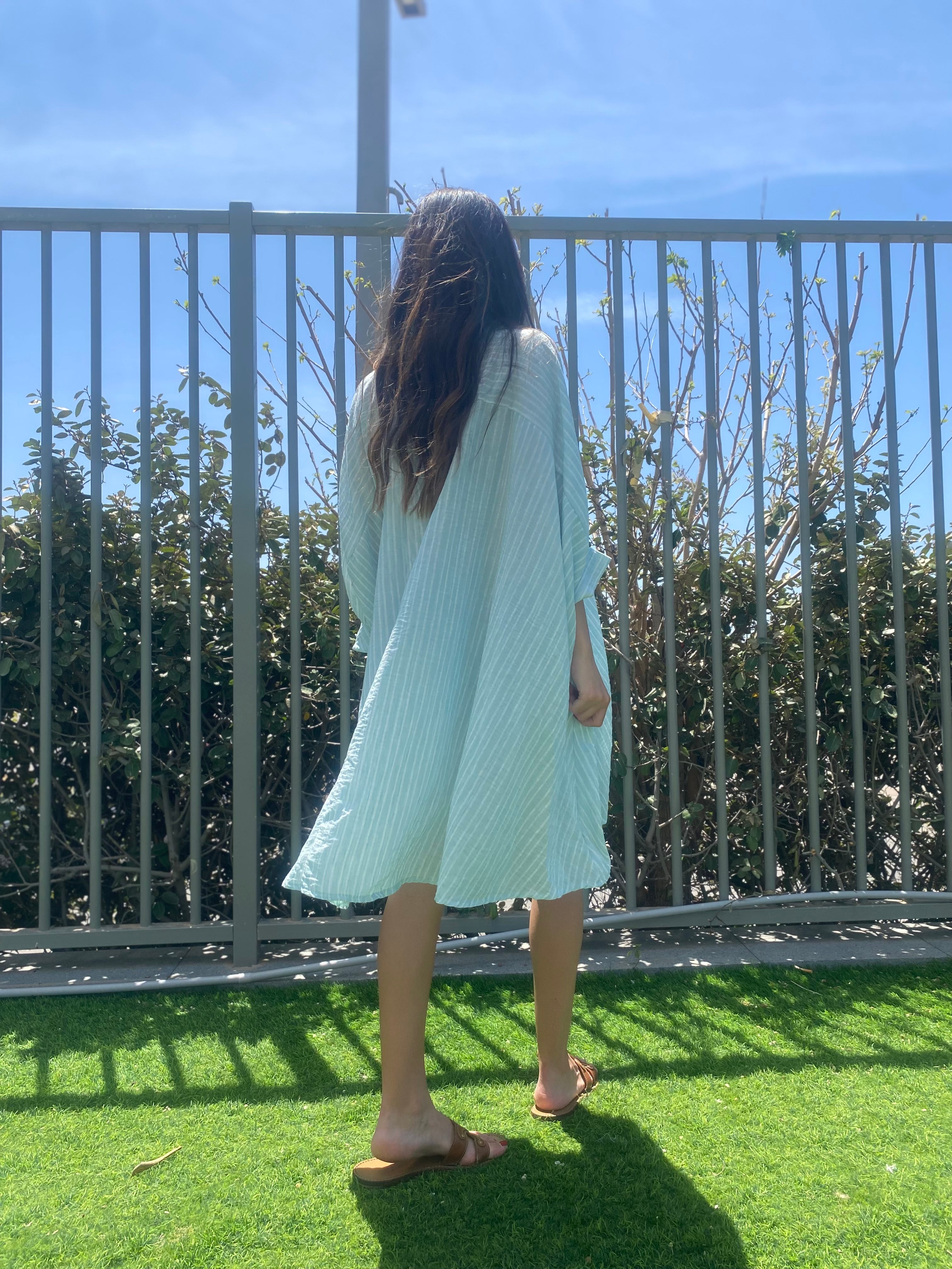 Chemise / robe « Jill » rayé vert d’eau