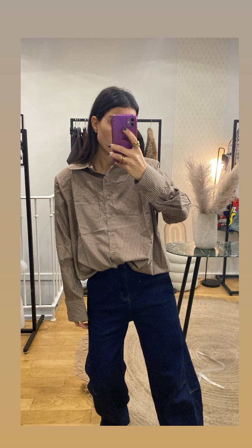 Chemise épaulette carreaux taupe