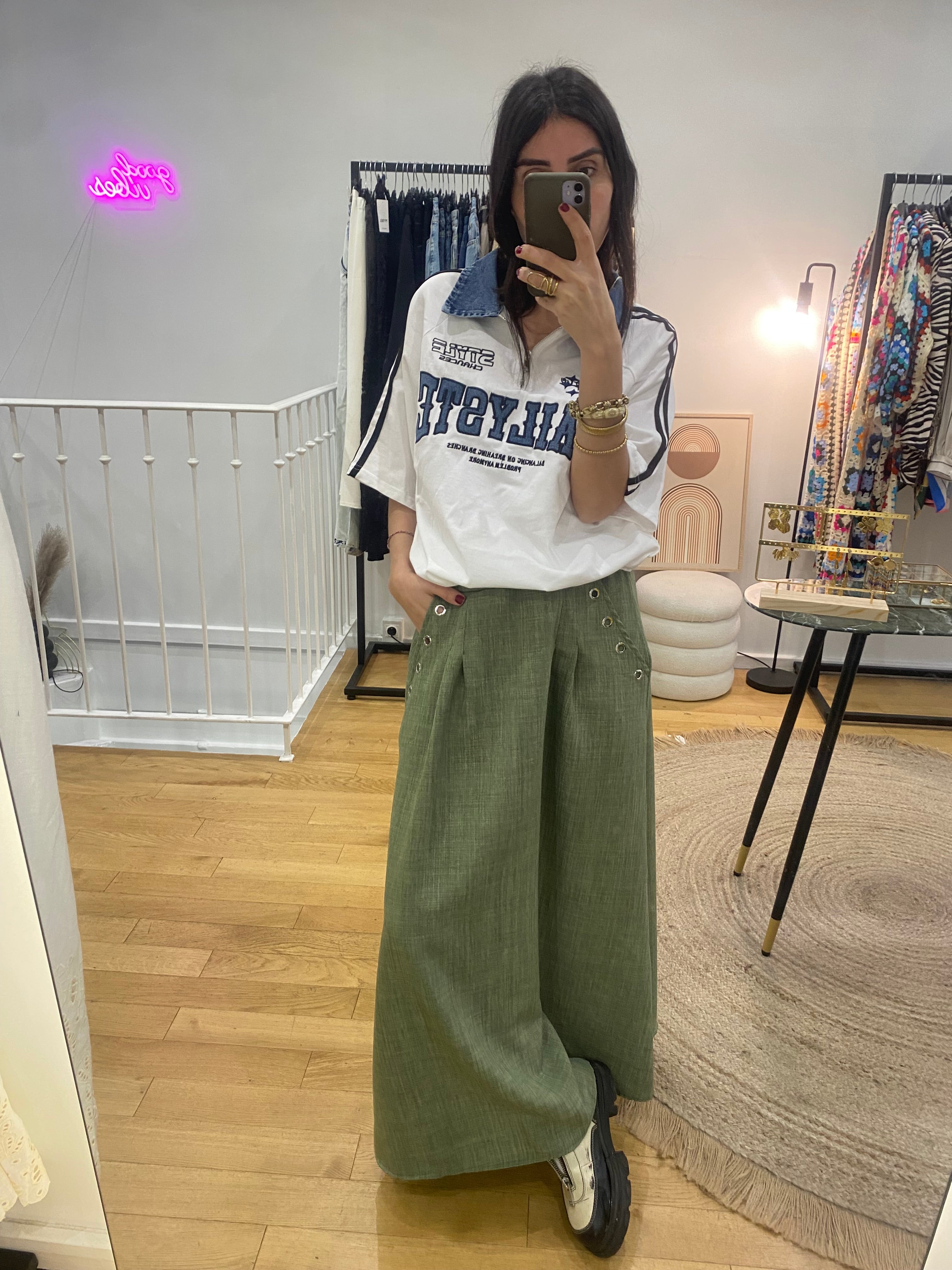 Jupe œillet « Perla » kaki