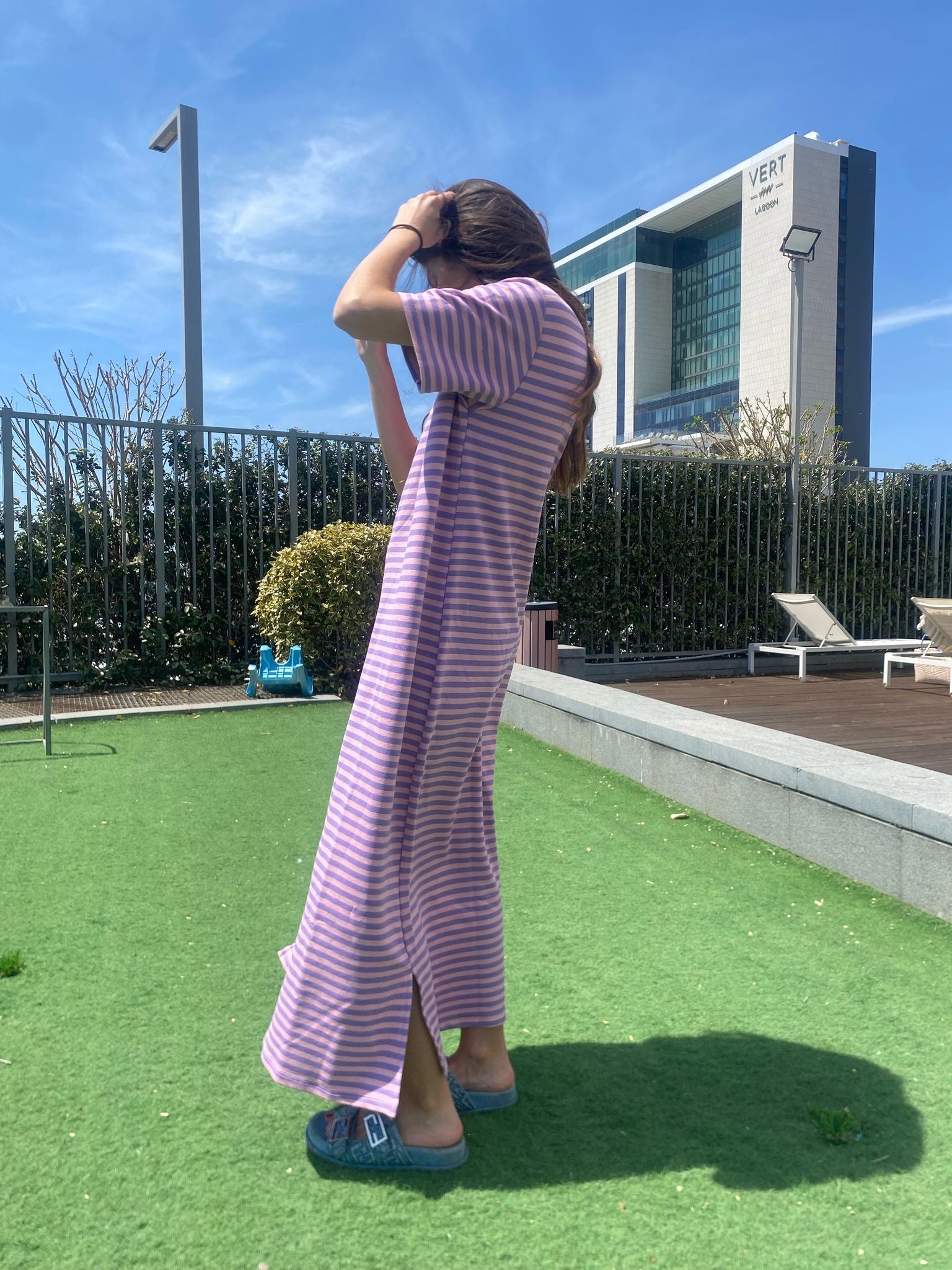 Robe « deby » rayé parme