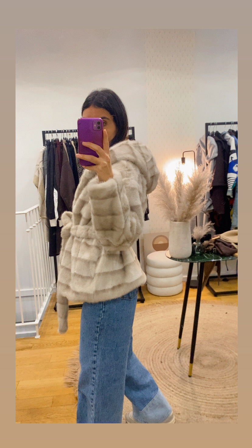 Veste / manteau « Erine » fausse fourrure beige