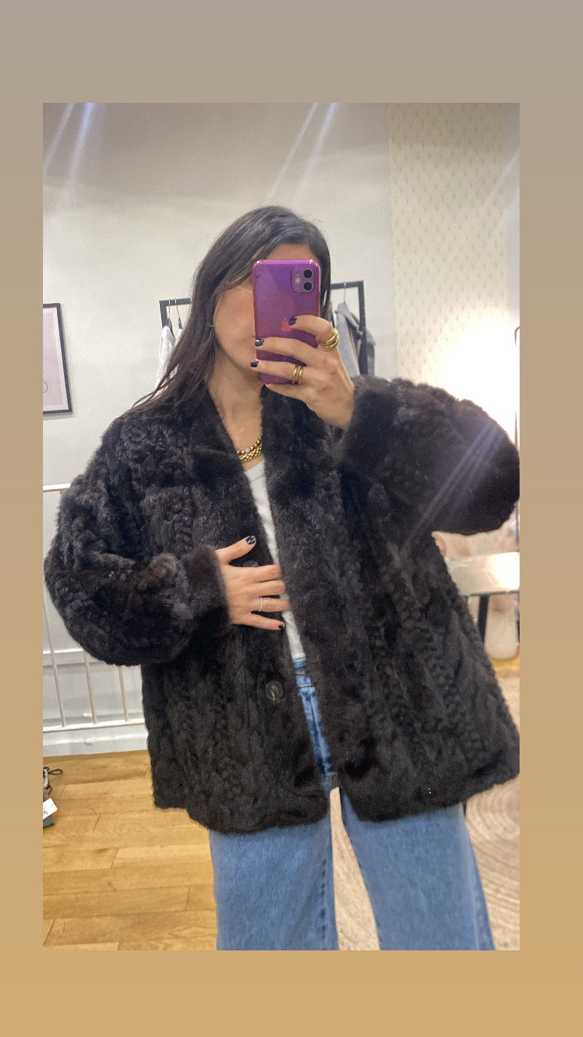 Veste « Bella » fausse fourrure marron foncé