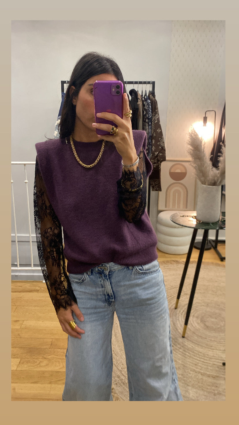 Pull « Kim » épaulette aubergine