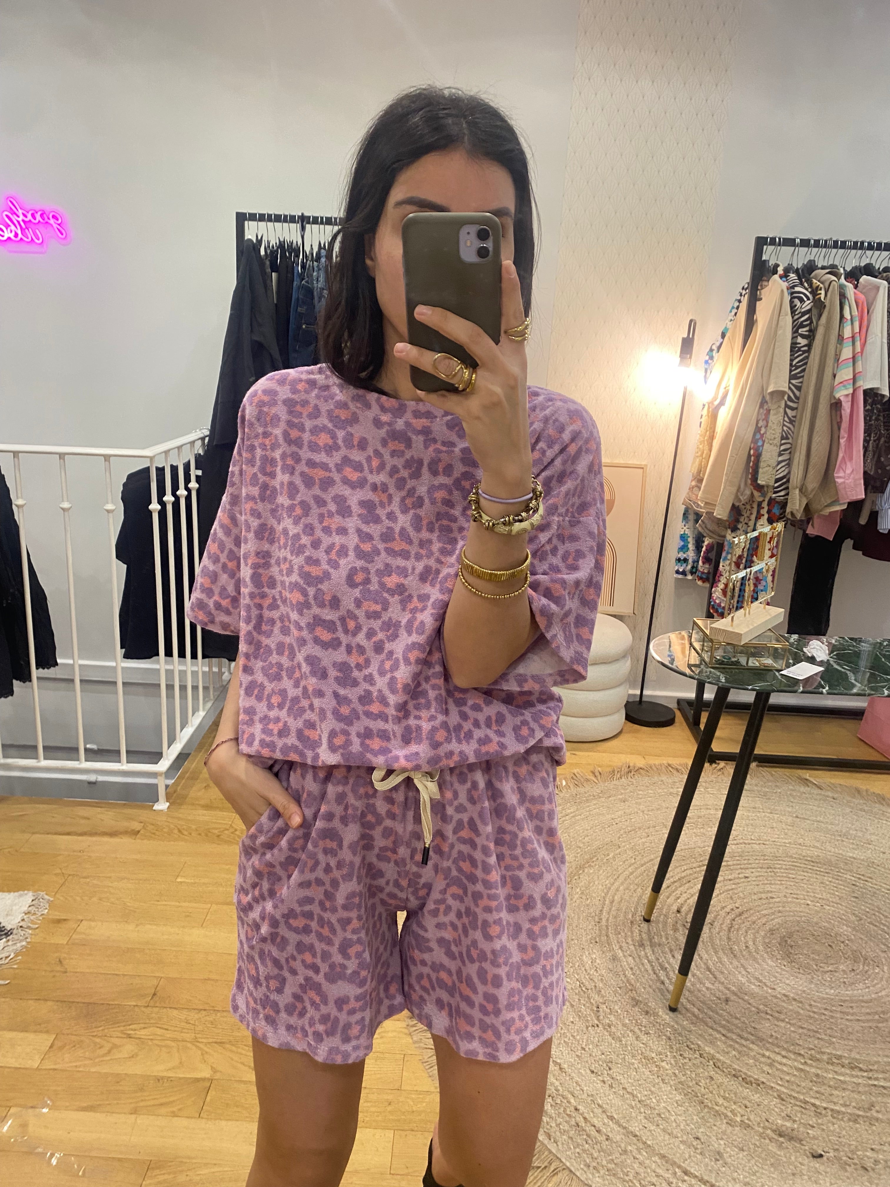 Ensemble short « Billie » éponge léopard rose