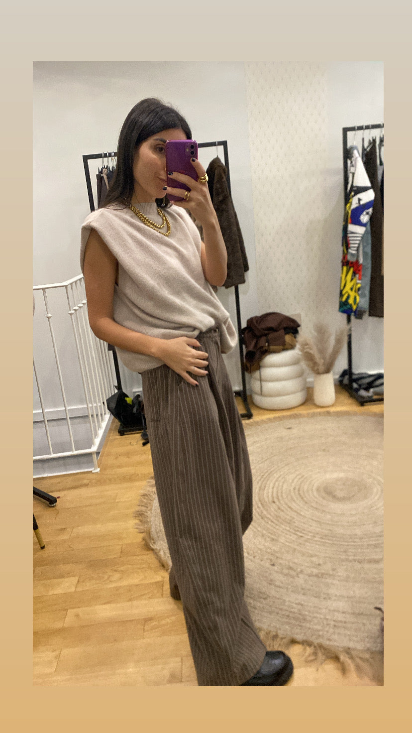 Pantalon « Loulou » rayé taupe