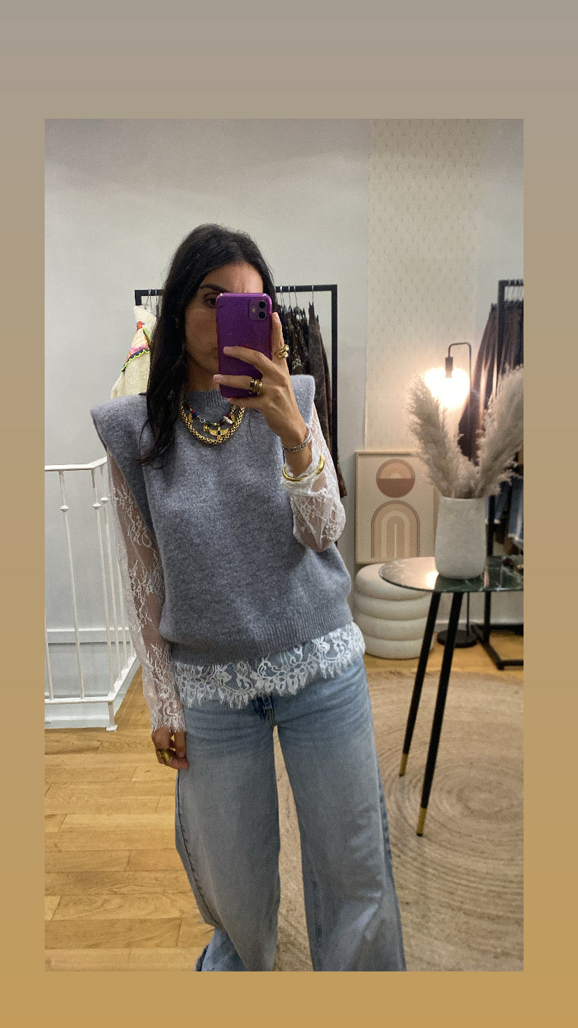 Pull « Kim » épaulette gris