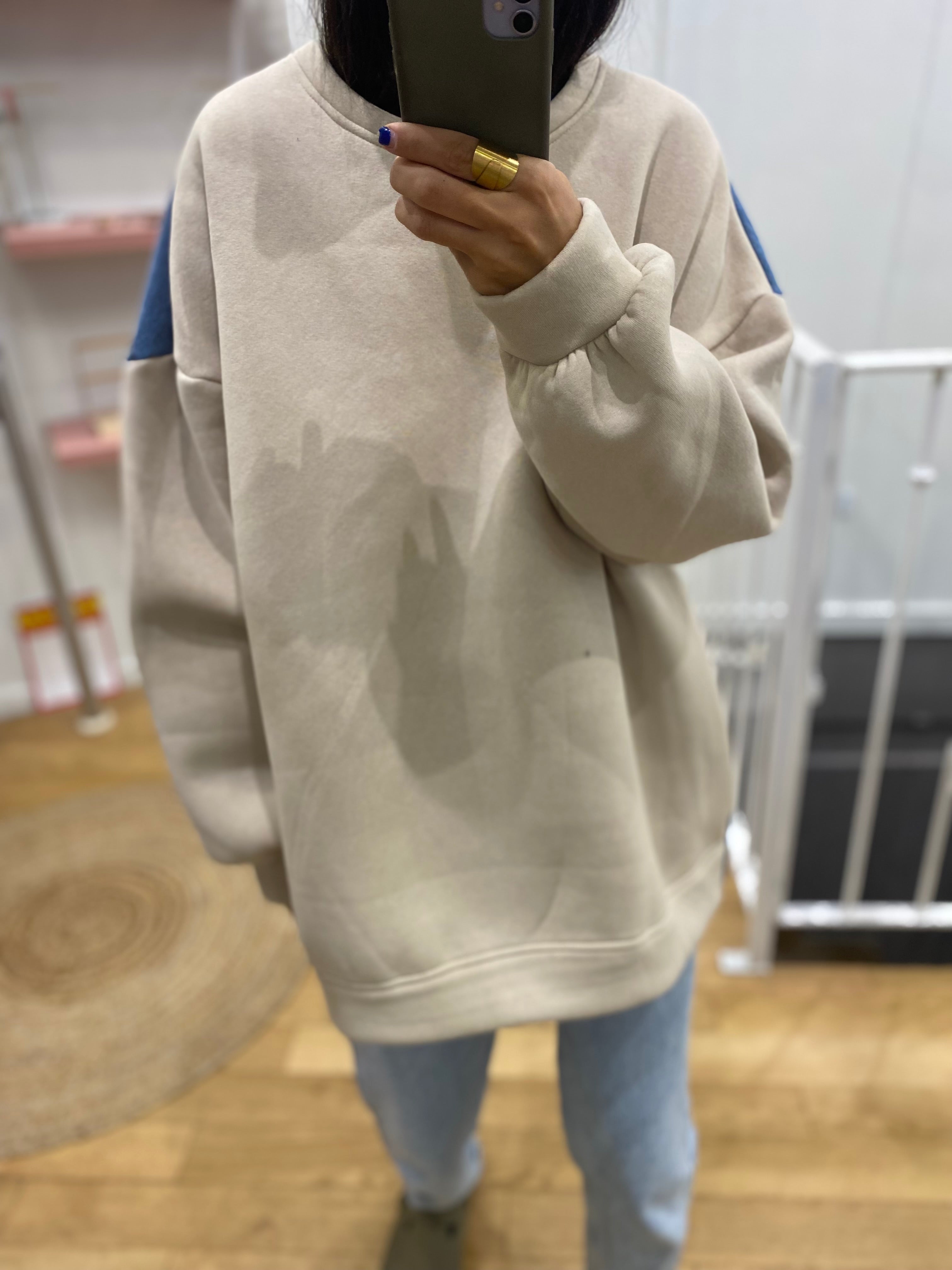 Pull bi matière « alice » beige