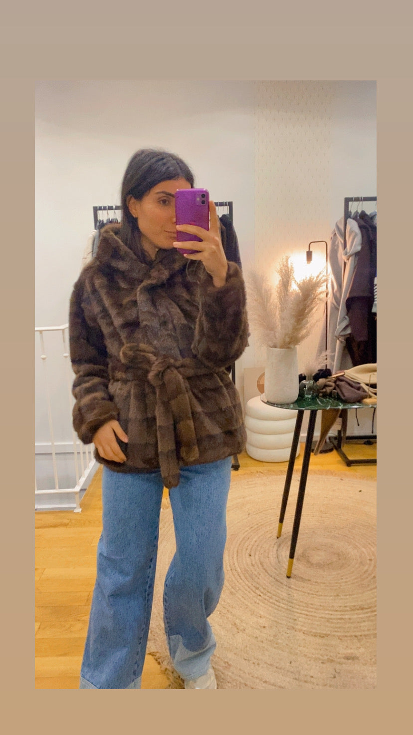 Manteau « Erine » fausse fourrure marron