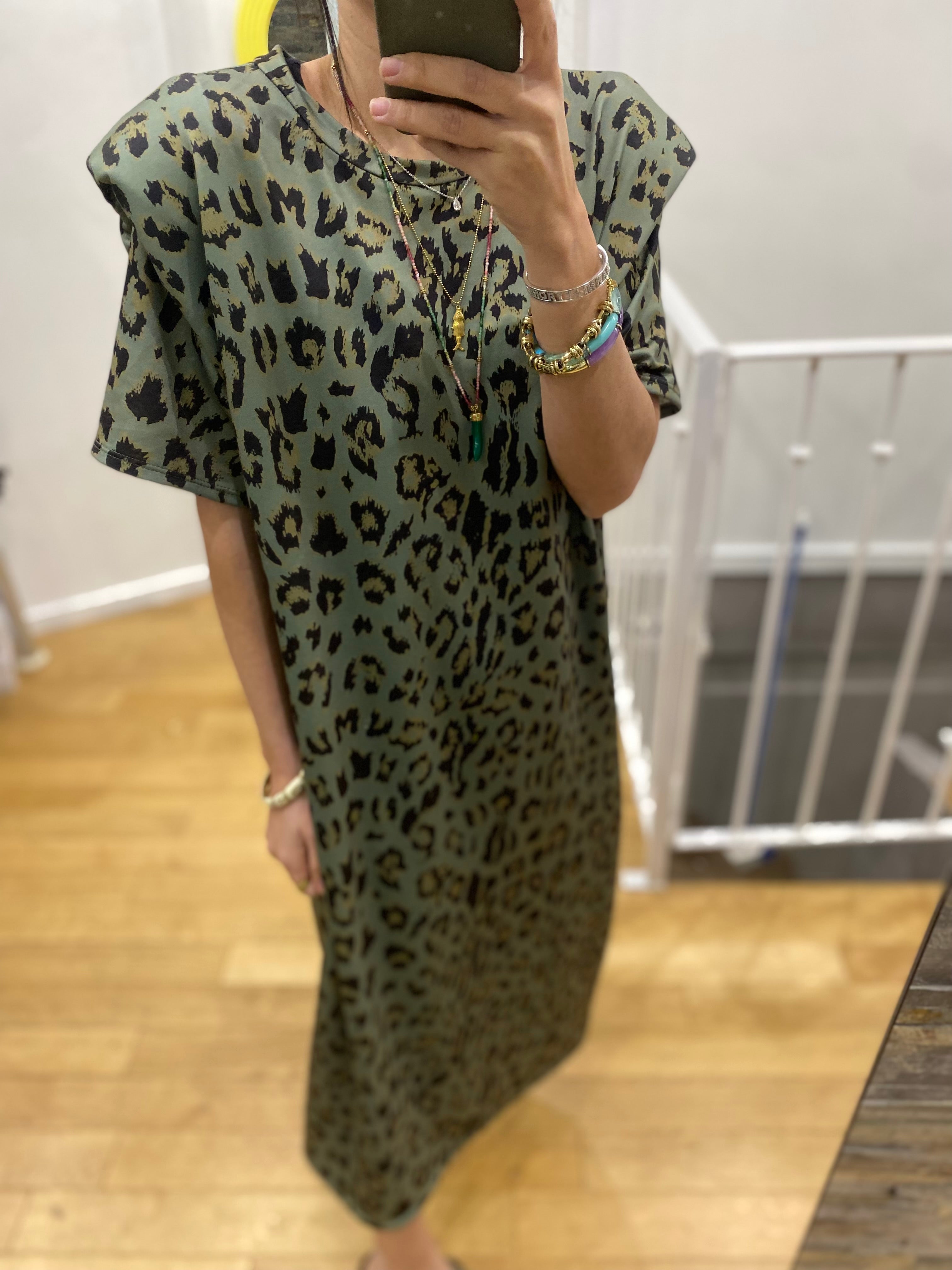 Robe épaulette léopard kaki