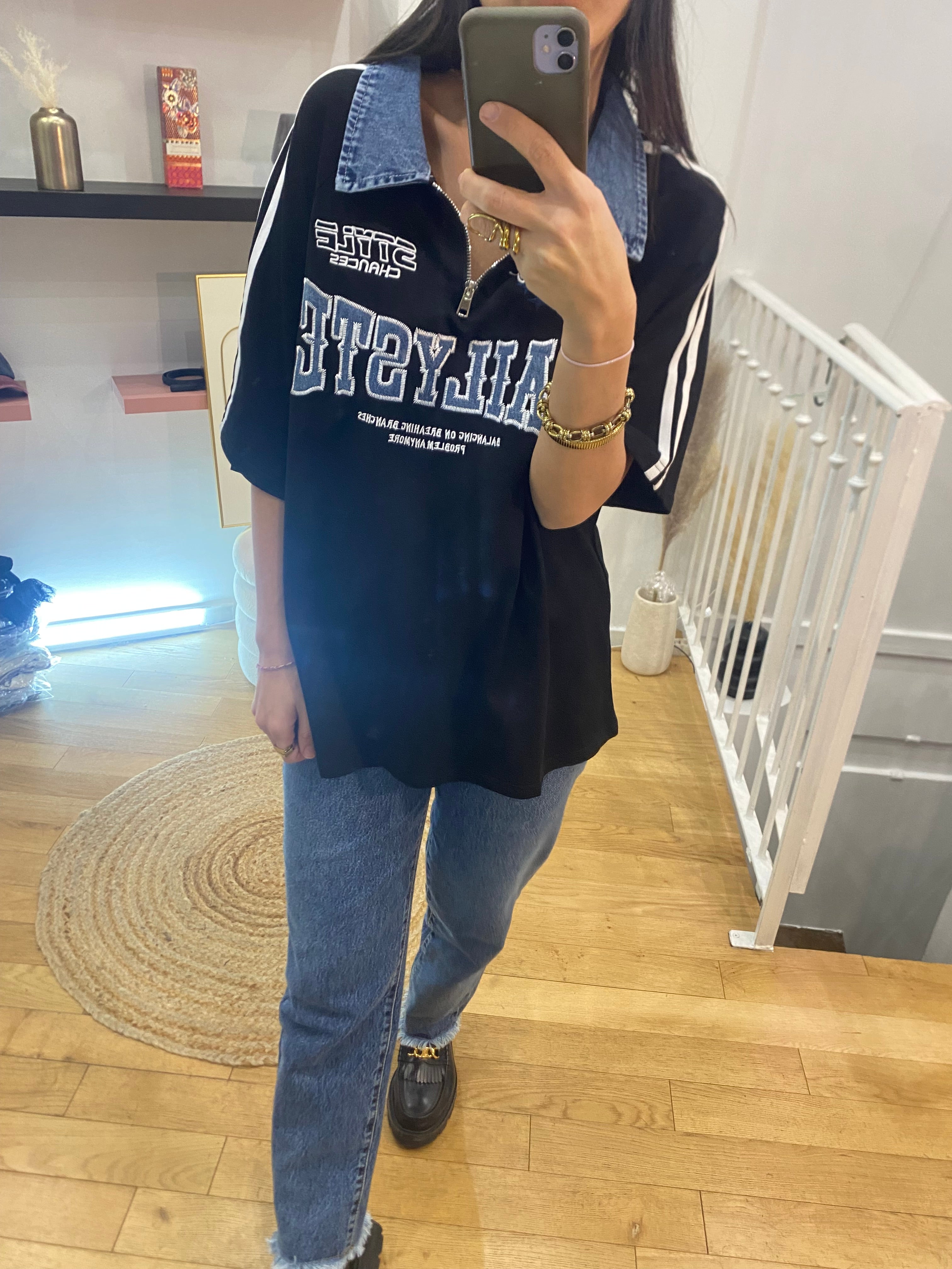 T-shirt « linoi » bi matière noir