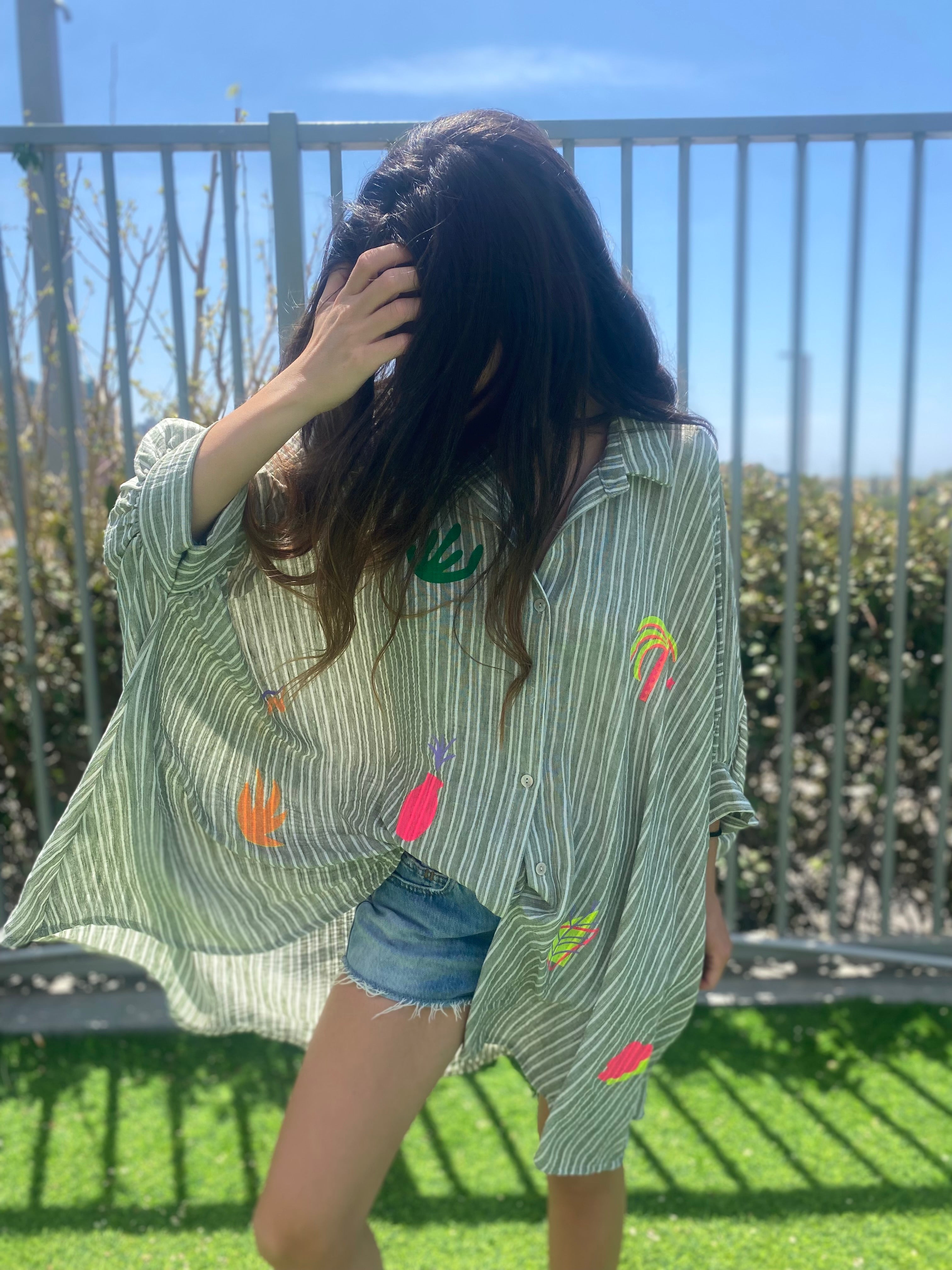 Chemise robe « Jill » rayé kaki