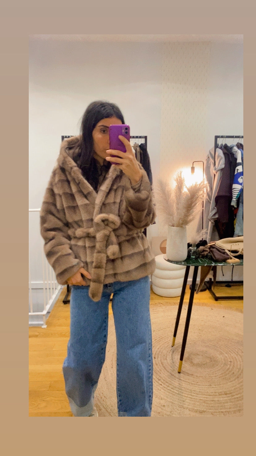 Veste / manteau « Erine » fausse fourrure camel