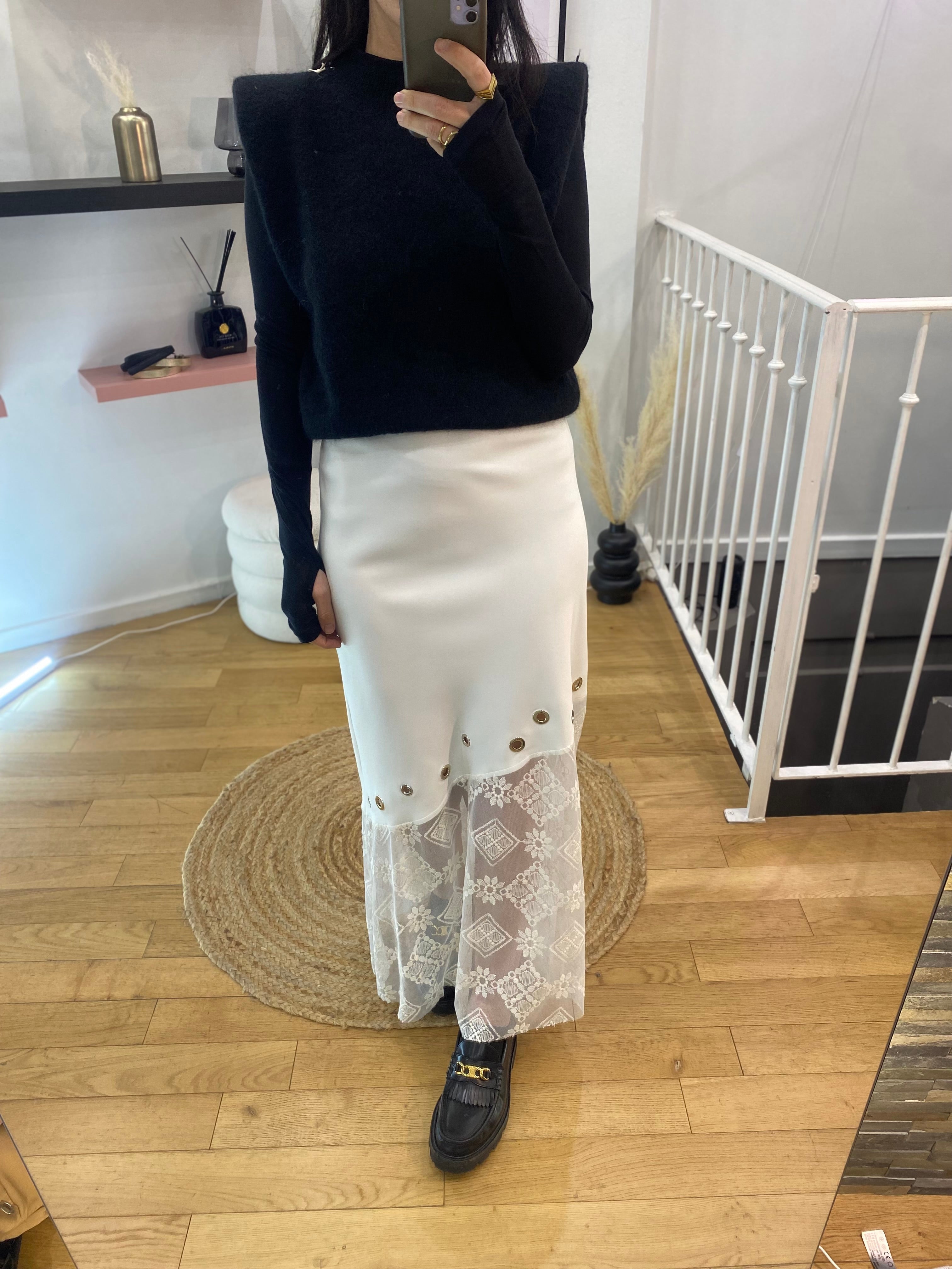 Jupe œillet et dentelle « Tal » blanche