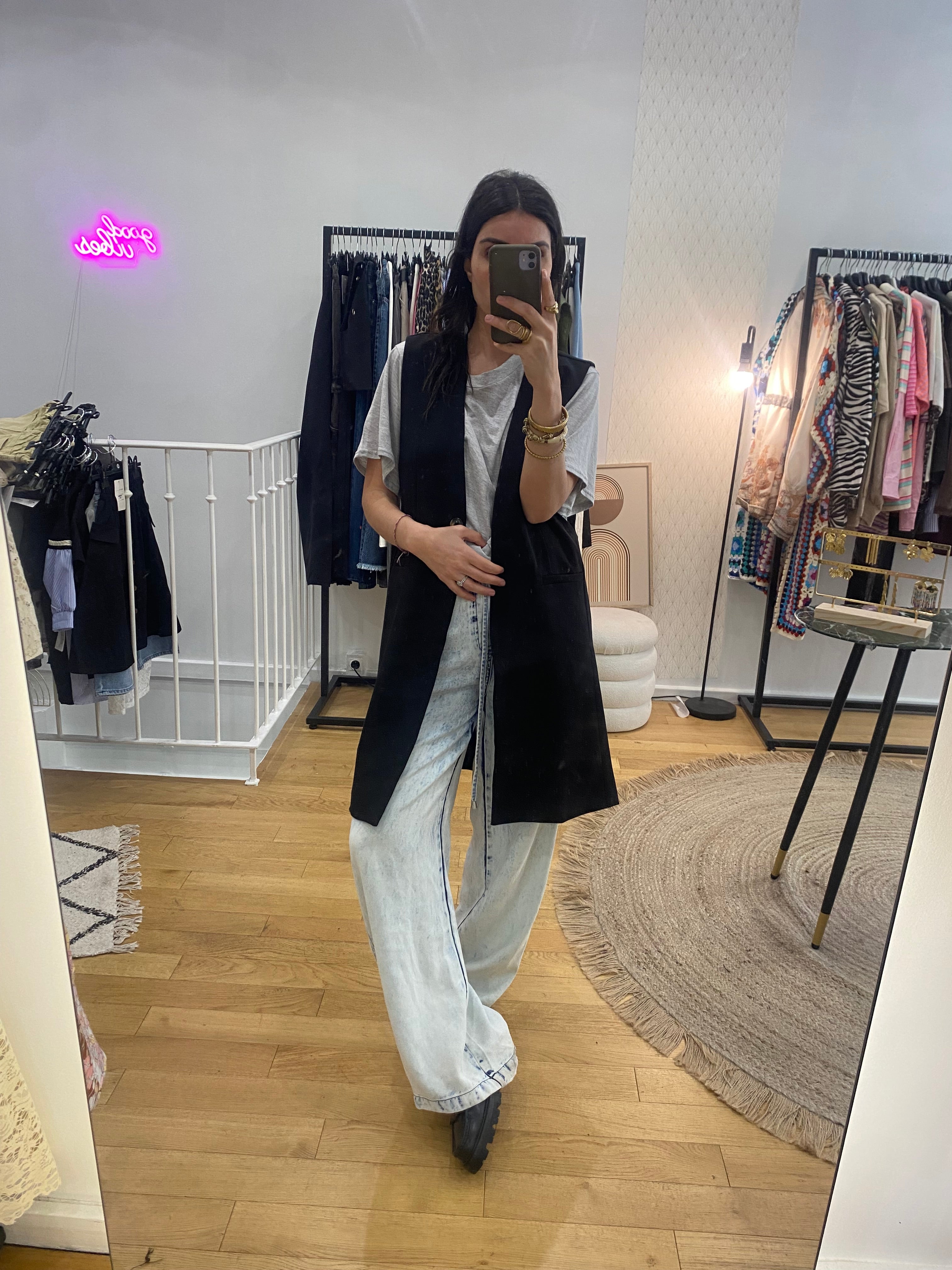 Veste longue sans manche « Alison » noir