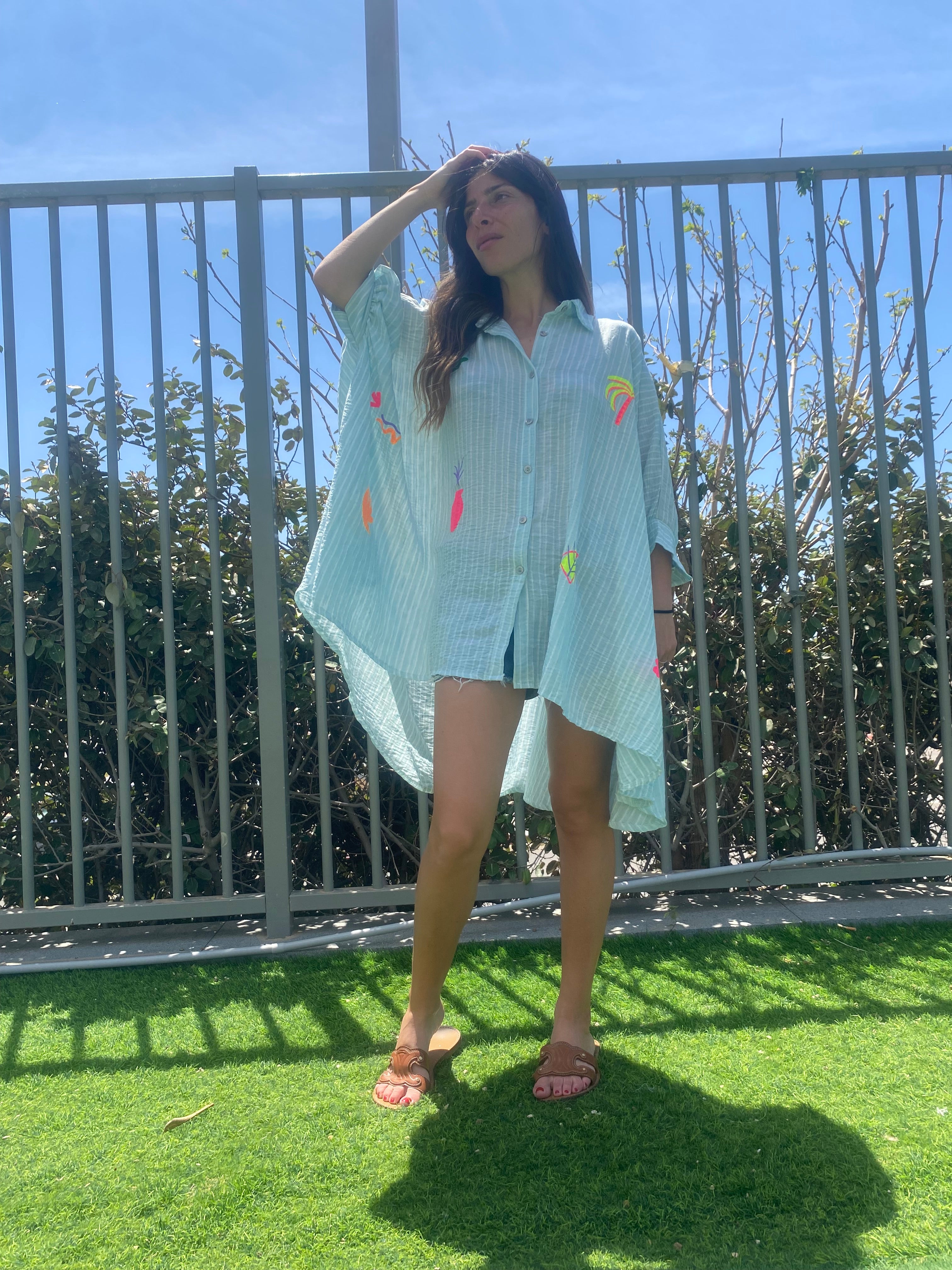 Chemise / robe « Jill » rayé vert d’eau