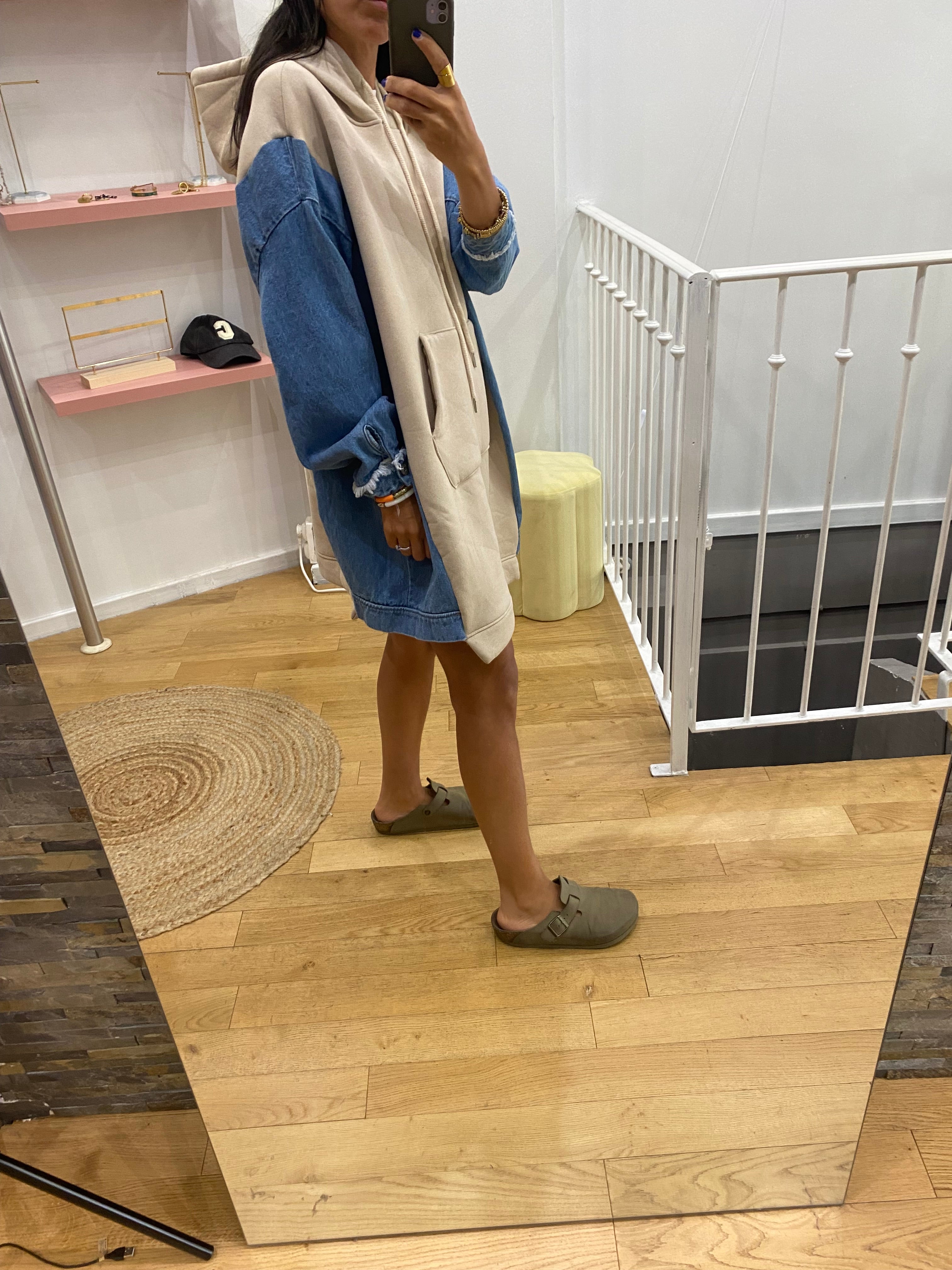 Robe sweat bi matière beige