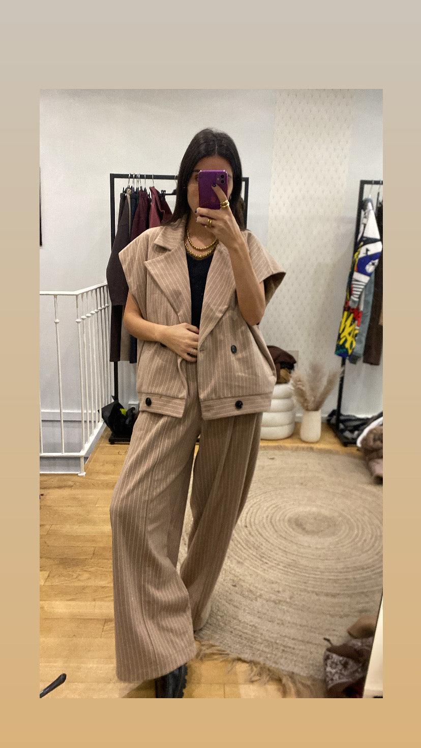 Veste sans manches « audrey » rayé camel