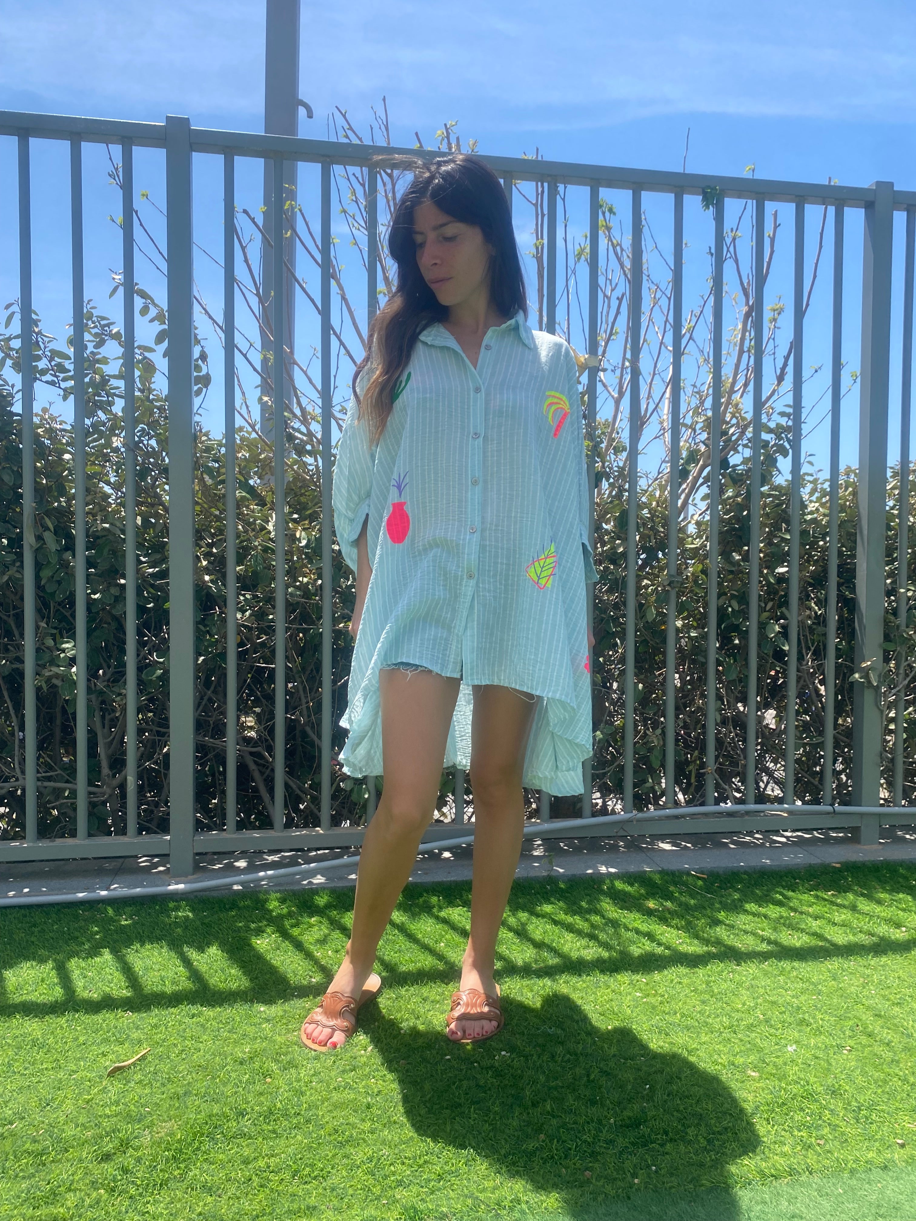 Chemise / robe « Jill » rayé vert d’eau