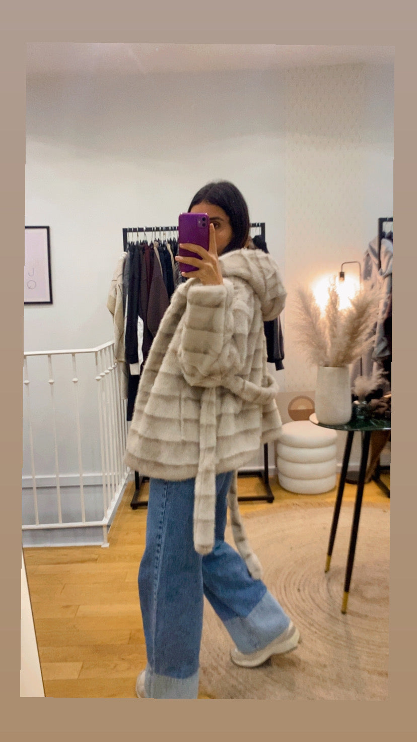 Veste / manteau « Erine » fausse fourrure beige