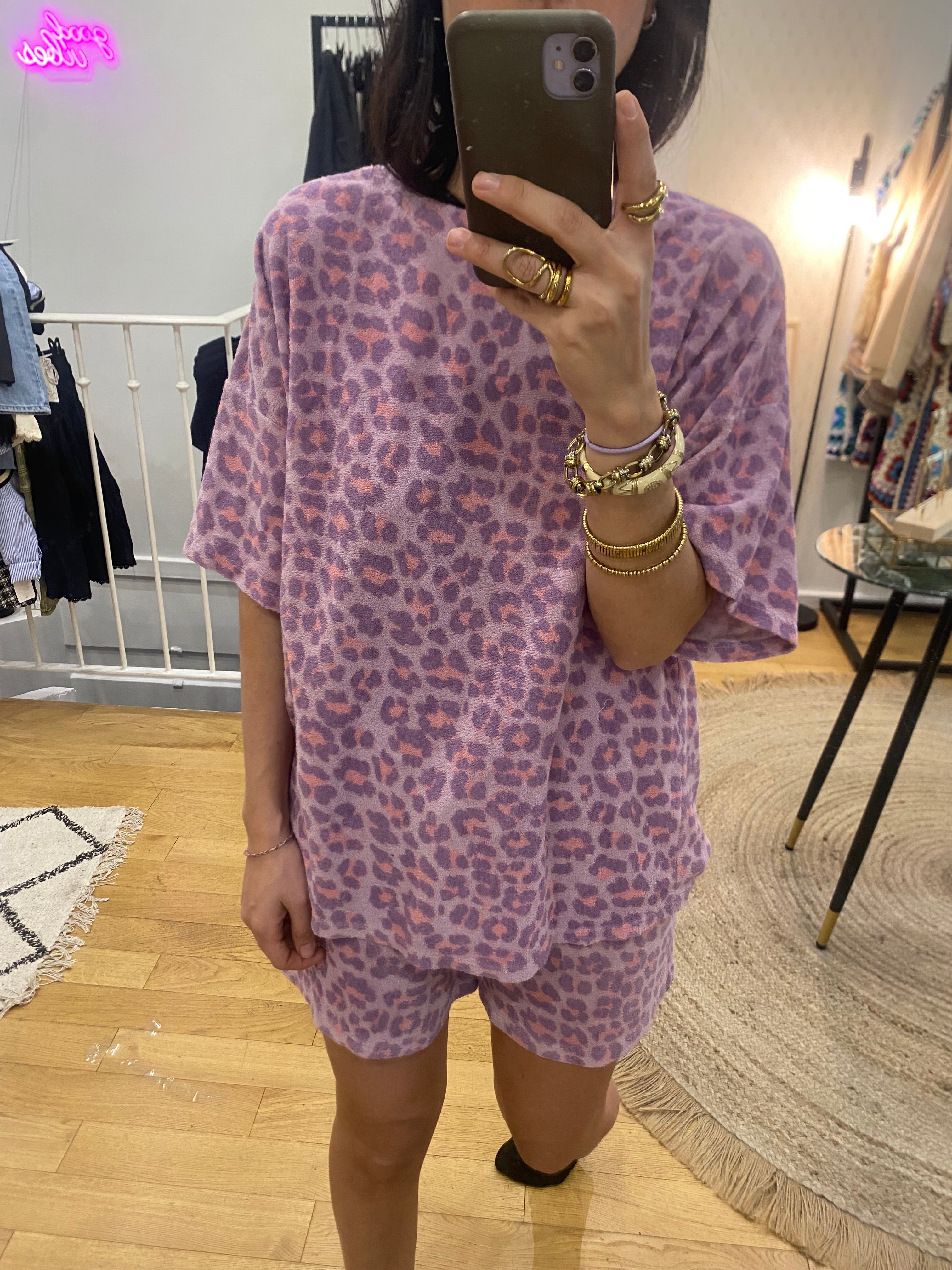 Ensemble short « Billie » éponge léopard rose