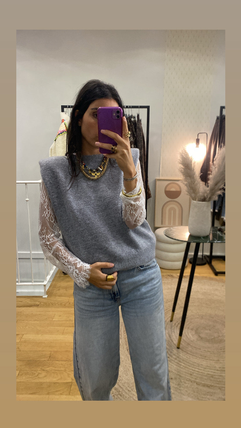 Pull « Kim » épaulette gris